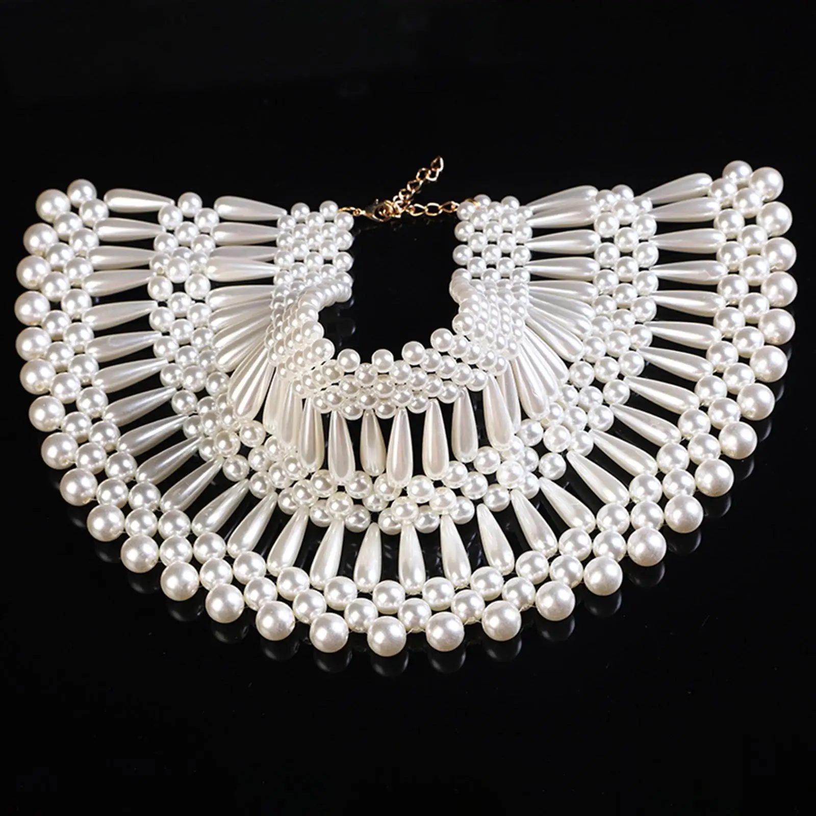  Pearl Necklace Shawl Beaded Bib Choker Necklace Collar Jewelry for Women