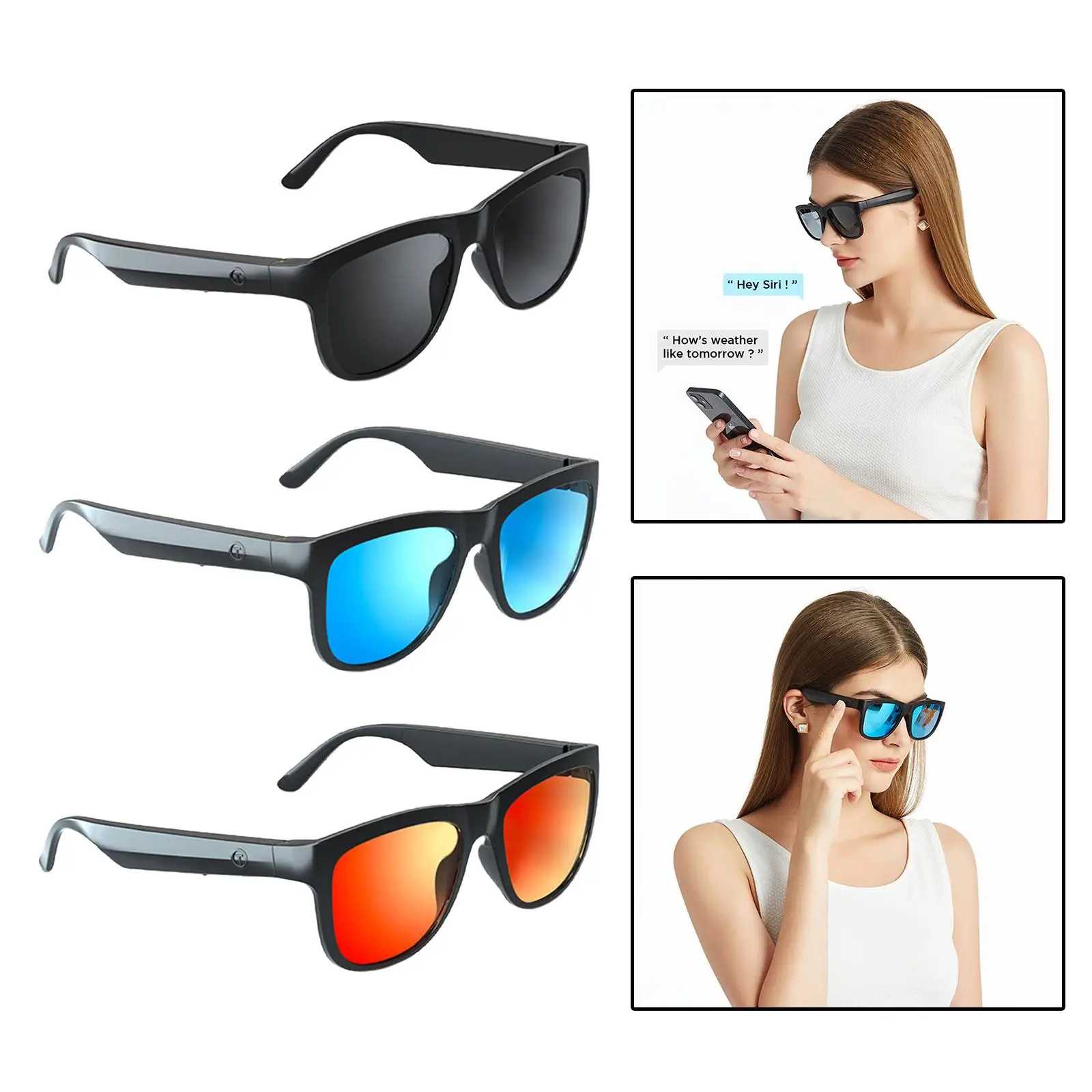 Bluetooth Audio Smart Glasses, Hands Free Calling Headset Speaker Sunglasses Headset Eyewear for Fitness Running Traveling