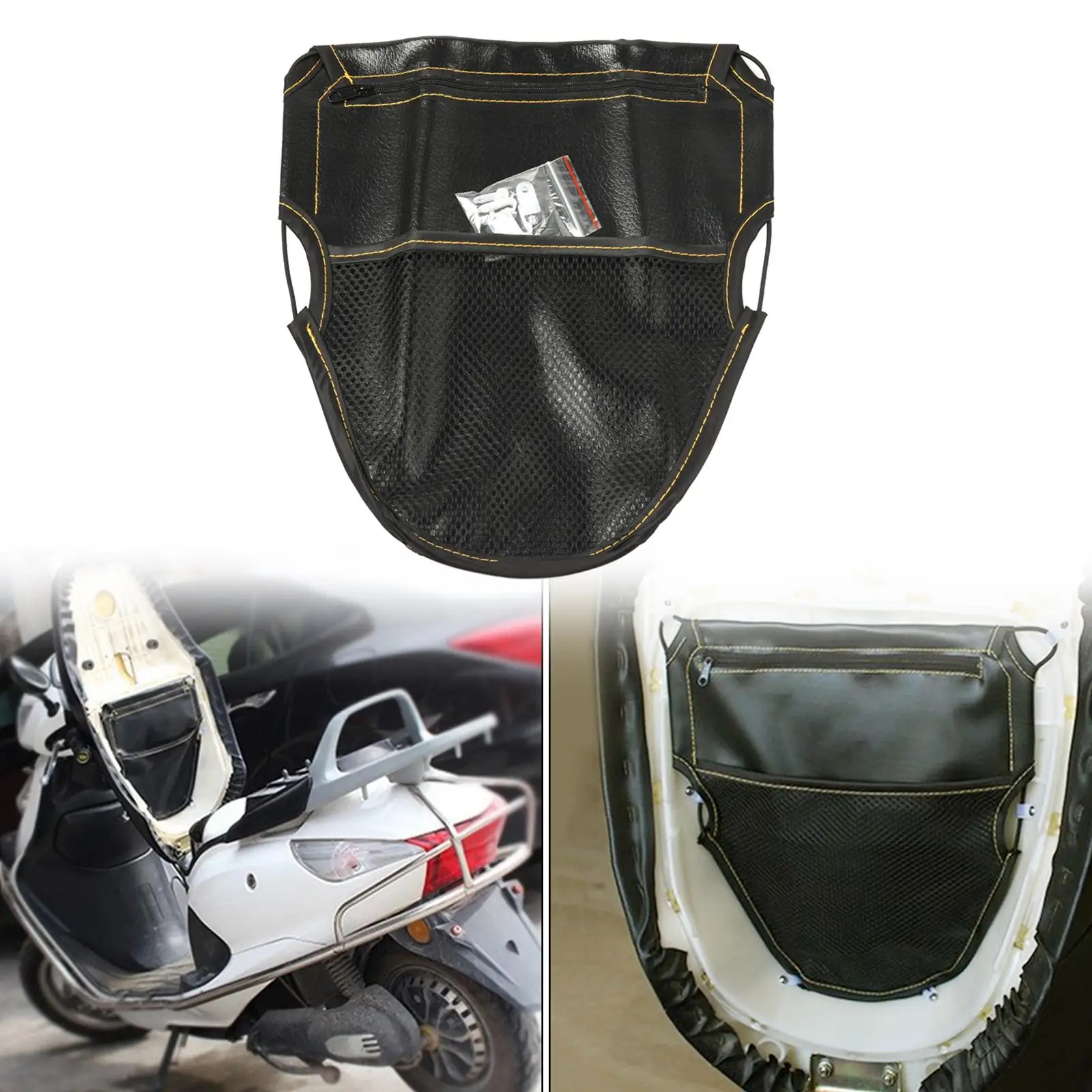 Black Leather Motorcycle Scooter Under Seat Storage Pouch Bag Lightweight