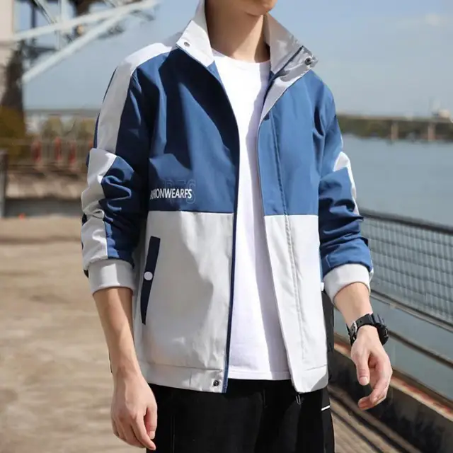Hooded Sportswear Jackets For Men Waterproof Stand Collar Zipper