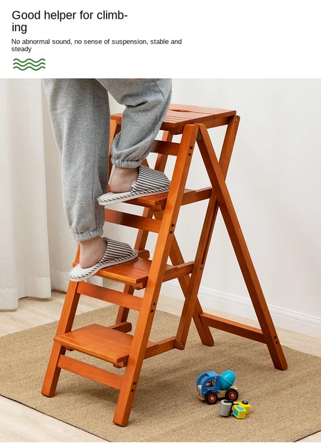 Taburete de escalera plegable para interiores, silla de escalera  multifuncional de cocina, taburete de paso de bambú Natural, soporte de  carga estable - AliExpress