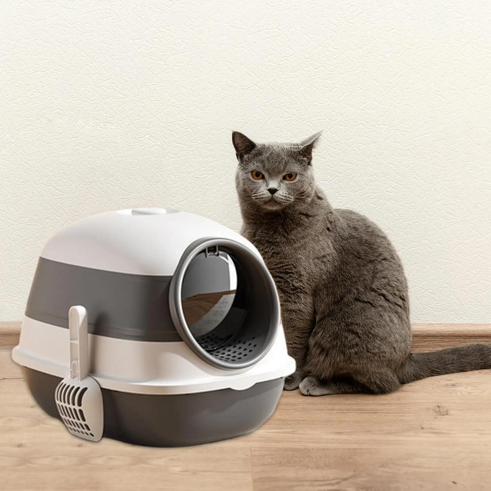 Hooded Cat Litter Box Cats Toilet Enclosed Splashproof with Shovel Detachable Kitty Litter Pan for Kitty Bunny Pet Accessories