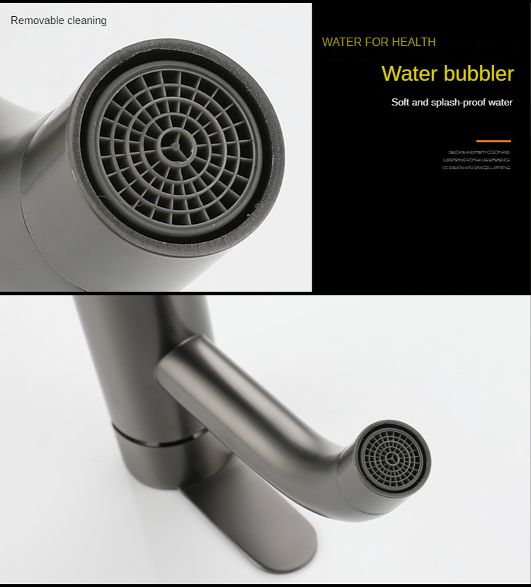 Nombre 7, Einlochmontage-Waschtischarmatur Gun Grey Hot Cold Water Basin Mixer Taps Deckmontierter Badarmatur 304 Edelstahl Ste