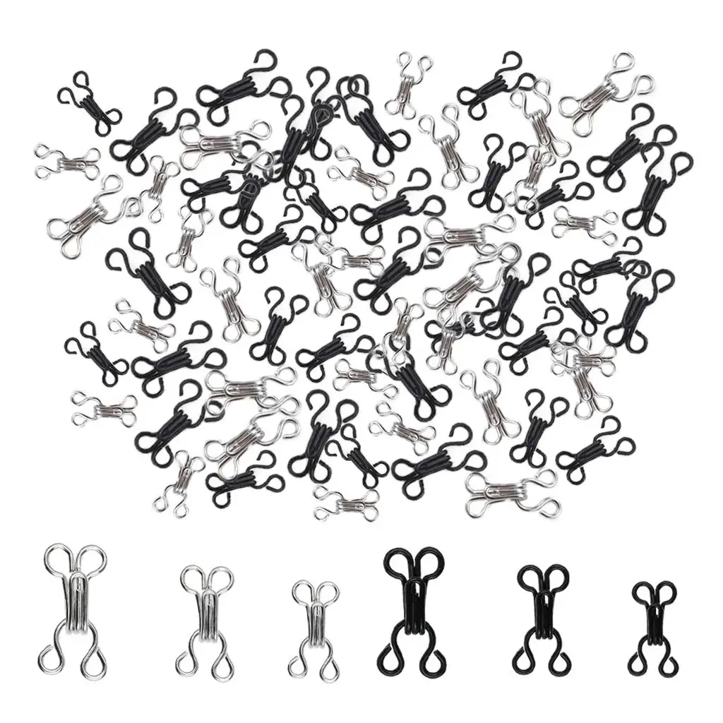 120 24 Pack Sewing Hooks and Eyes Closure Silver Black DIY Sew On 3 Sizes Craft Replacement for Dress Making Bra Clothing Repair