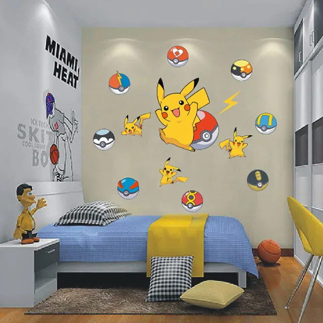 Pokemon anime cartaz dos desenhos animados papel de parede decoração  pintura adesivo de parede - AliExpress