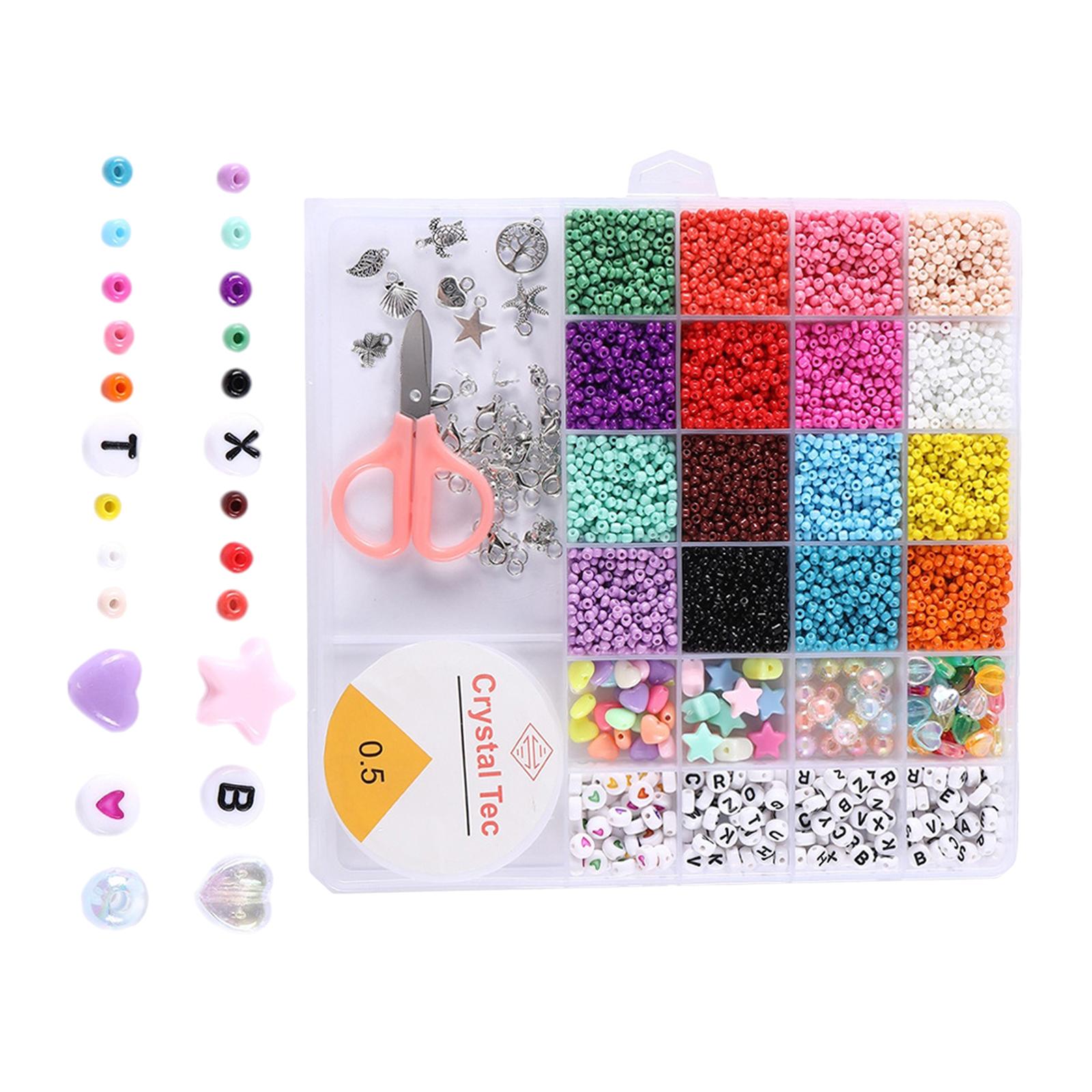 3mm Glass Seed Beads DIY Material Beading Set Alloy Pendants Heart Charms  Beads for Jewelry Making Necklace Scissors