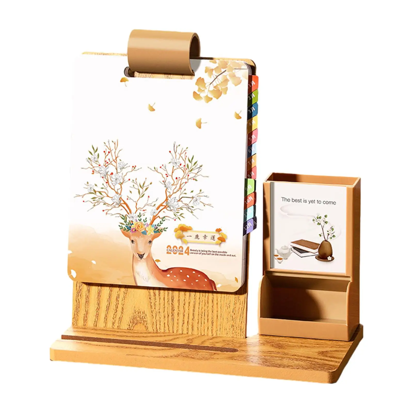 Small Desk Calendar 2024 with Pen Holder Desktop Calendar 12 Monthly Flip Wooden Calendar Work Schedule Calendar for Home Office