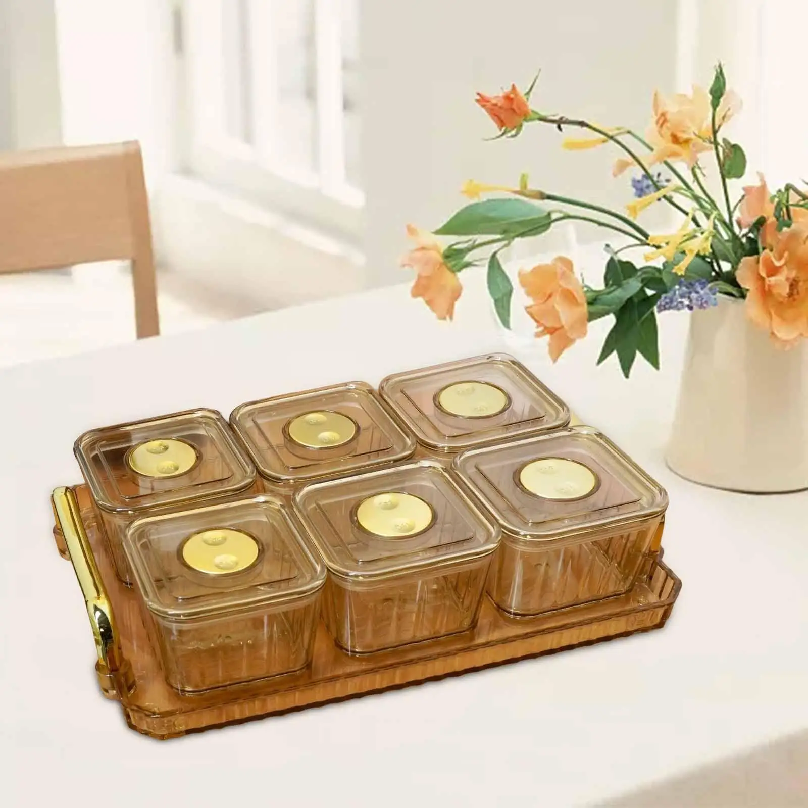 Divided Dried Fruit Tray with Lids 4 Compartment Multifunctional Cookies Jar Serving Tray for Wedding Room Home