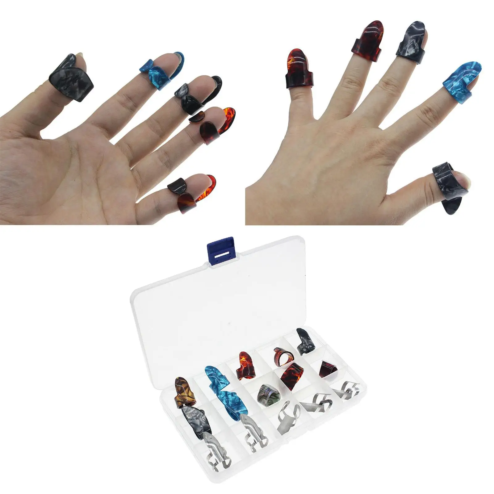 Guitar Accessories ,Including 10pcs Plastic Thumb Finger Picks , Picks, with Grid Case Storage
