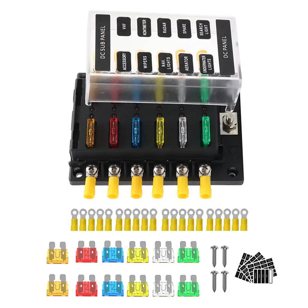12 way fuse fuse box with negative bus, waterproof