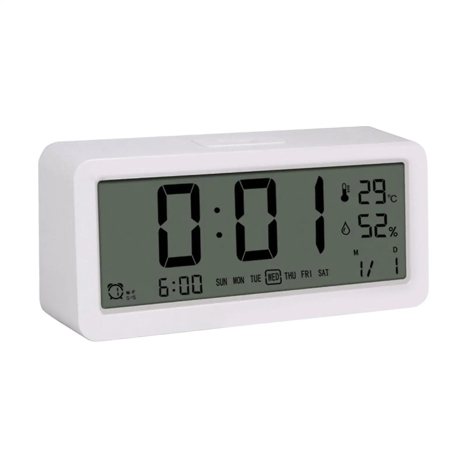 LCD Digital Alarm Clock Humidity Display Silent Snooze Function NightStand Portable for Children Adults Table Bedroom