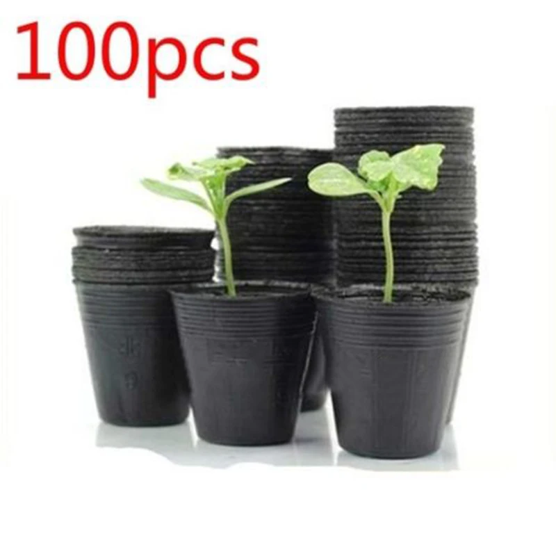100pcs Black Plastic Seedling Planting Bowl Nursery Breathable Pot Nutrition Grow Bag Garden Vegetable Planting Container Box