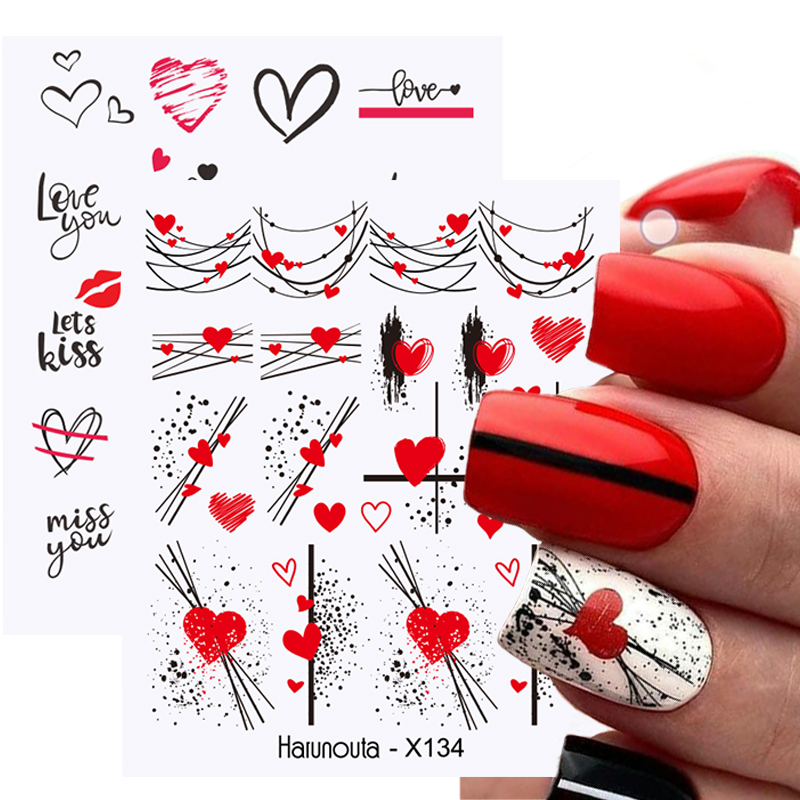 Description Picture 3 of itemHarunouta Red Love Lines Water Decals Stickers Valentine' Day English Letter Heart Rose Flower Design Slider For Nail Manicure