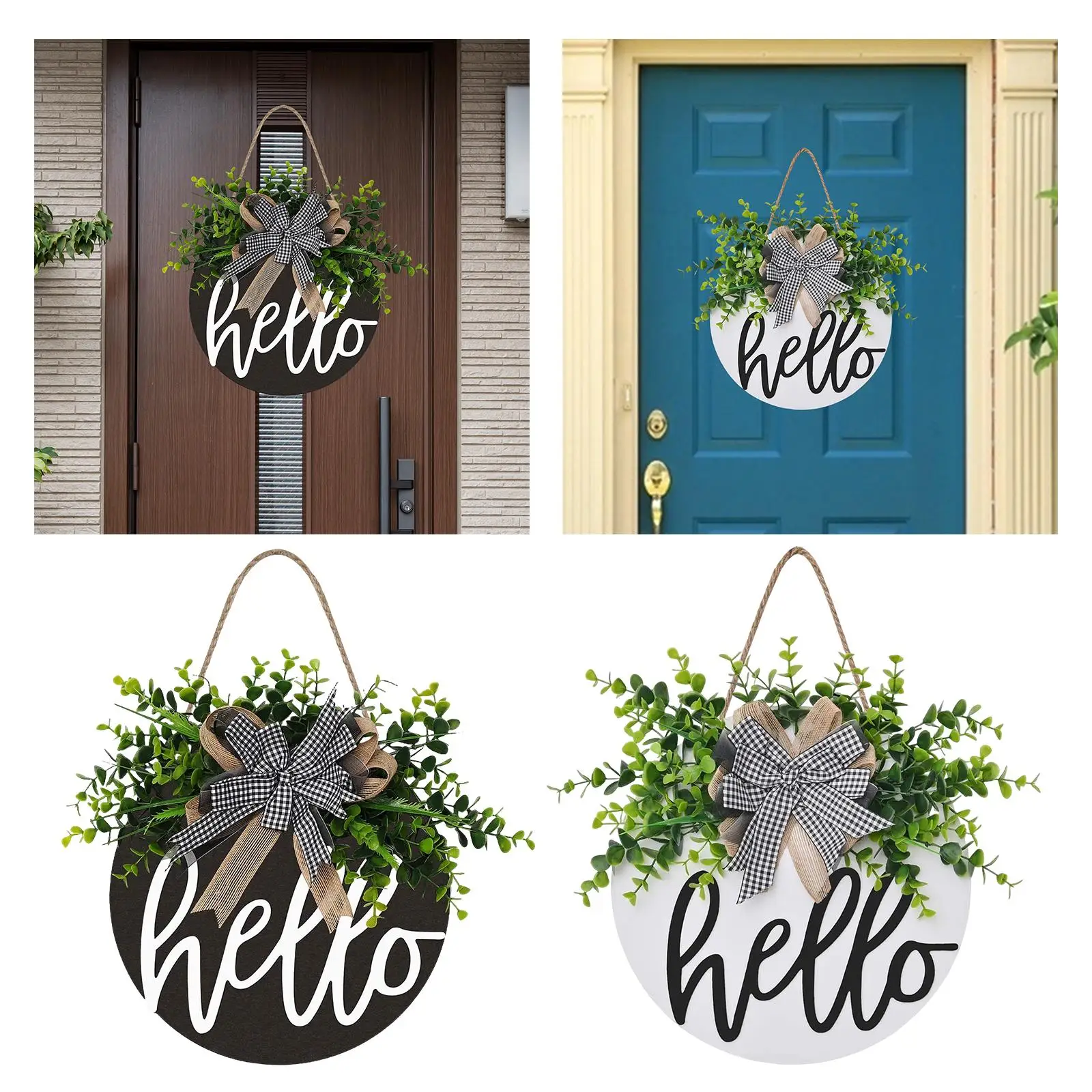 Welcome Wreath Sign Farmhouse Wreaths Round Wood Signs Decorative for Spring Patio Outdoor Indoor Front Door Wedding