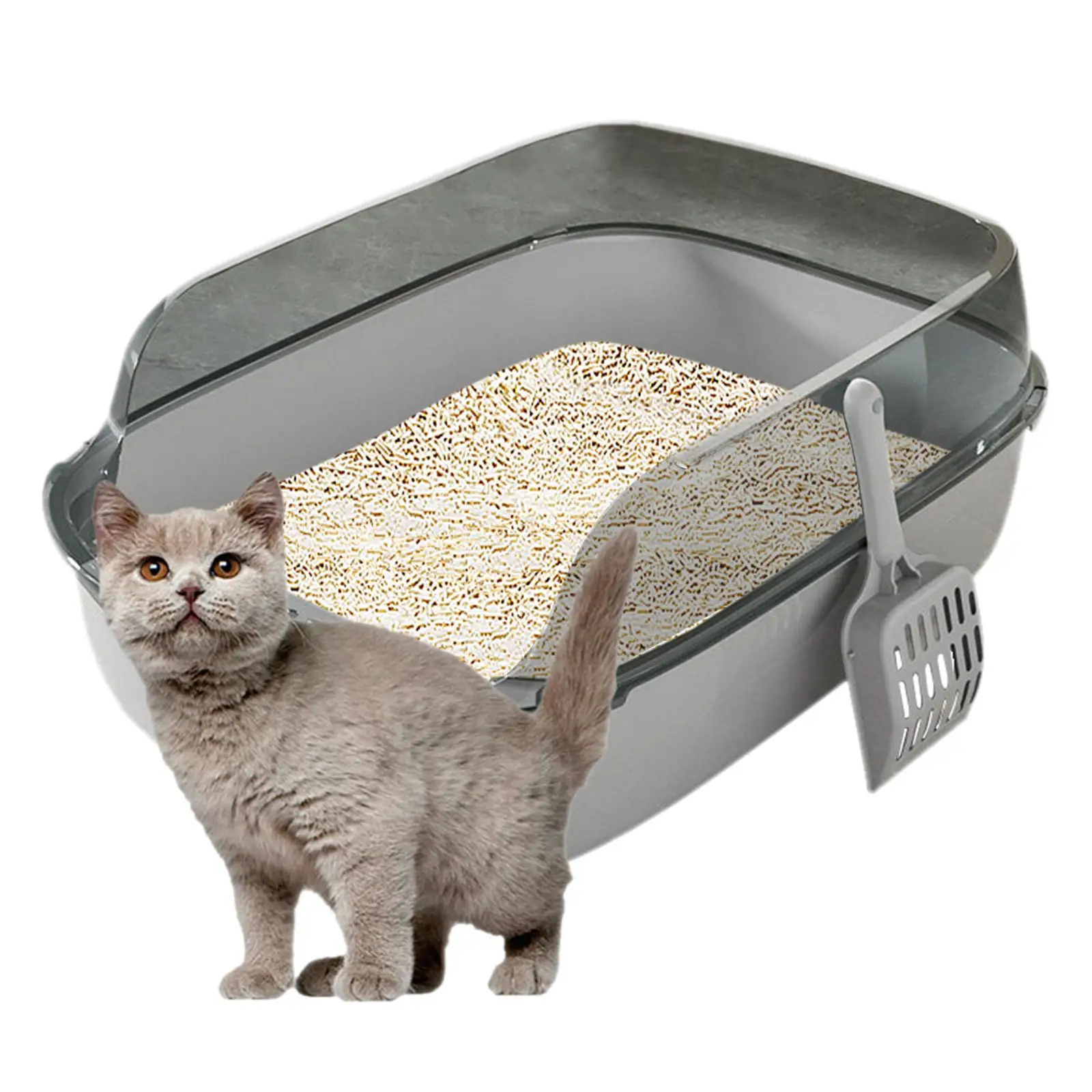 Cat Litter Box Semi Enclosed Large Stain Resistant Tall Spray Shield Detachable Anti Splash Cat Litter Tray Cat Toilet Cat Kitty