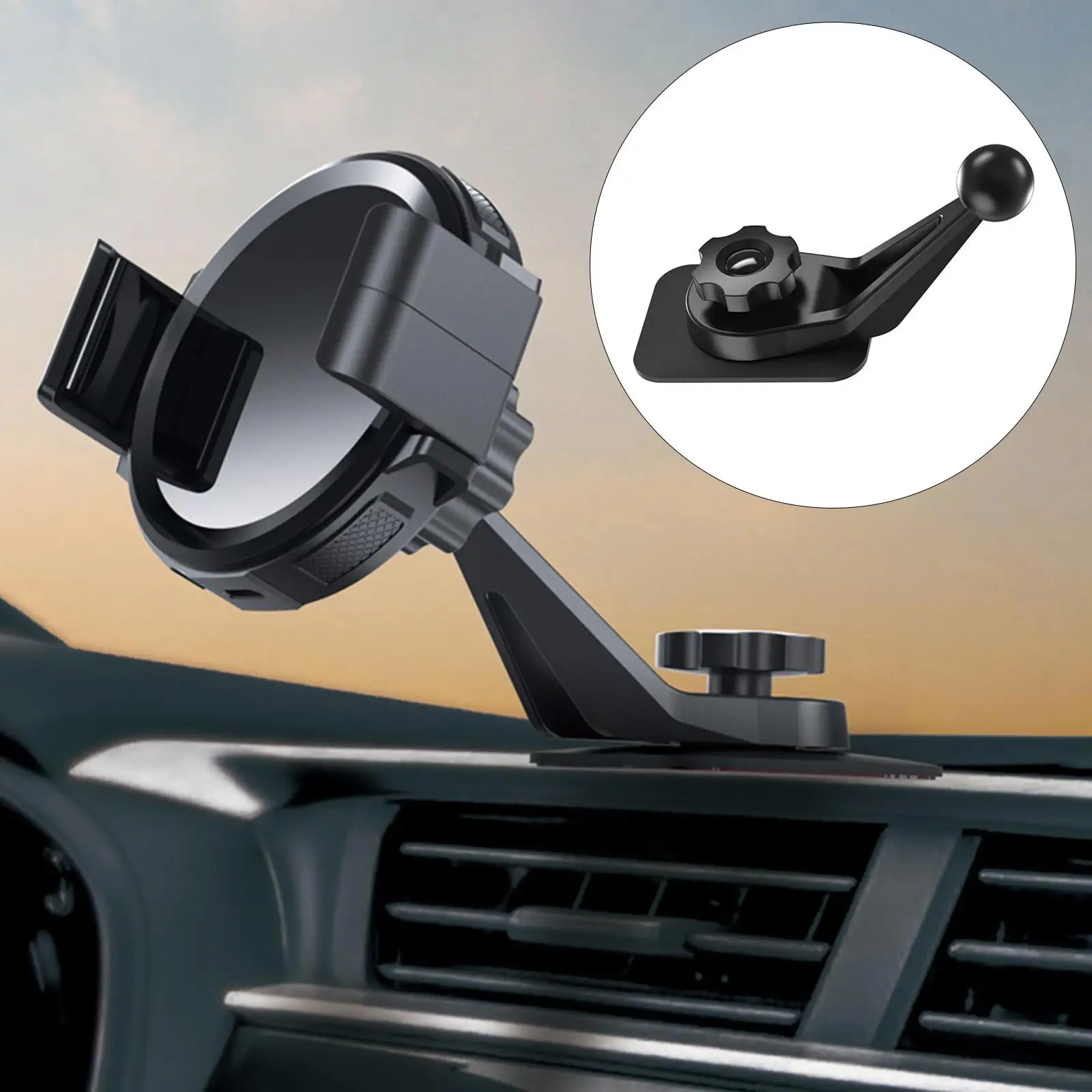 Car Phone Holder Base Adjustable Universal Rotatable for Mobile Phone Black