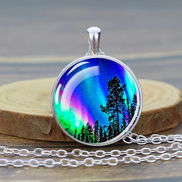 Northern Lights Glass Crystal Luminous Necklace Pendant Glowing Necklace  Glow In Dark Jewelry Astronomy Gift