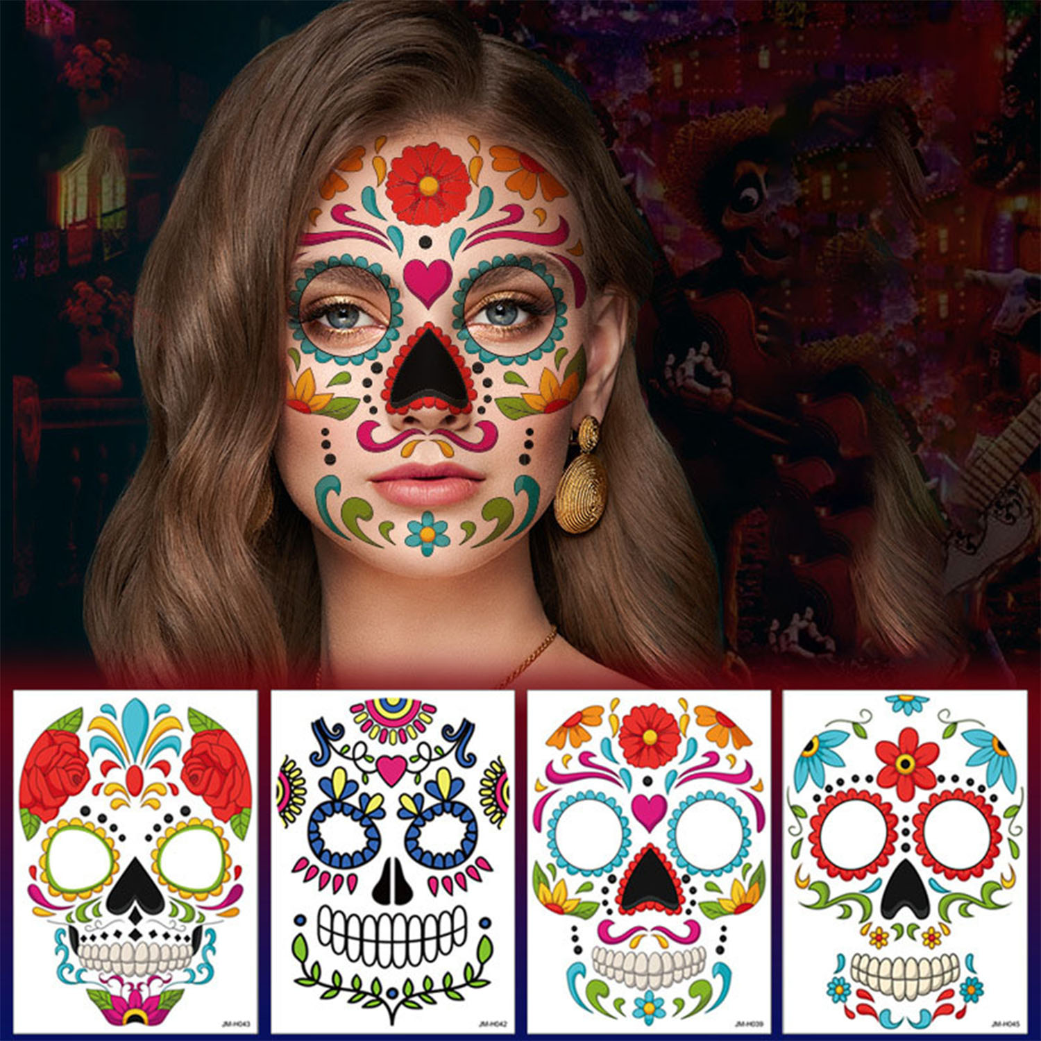 Best of 5 Sheets Halloween Temporary Face Tattoos, Day Of The Dead Sugar Skull Floral Black Skeleton Web Full Face Mask Stickers Tattoo Reviews & Tips