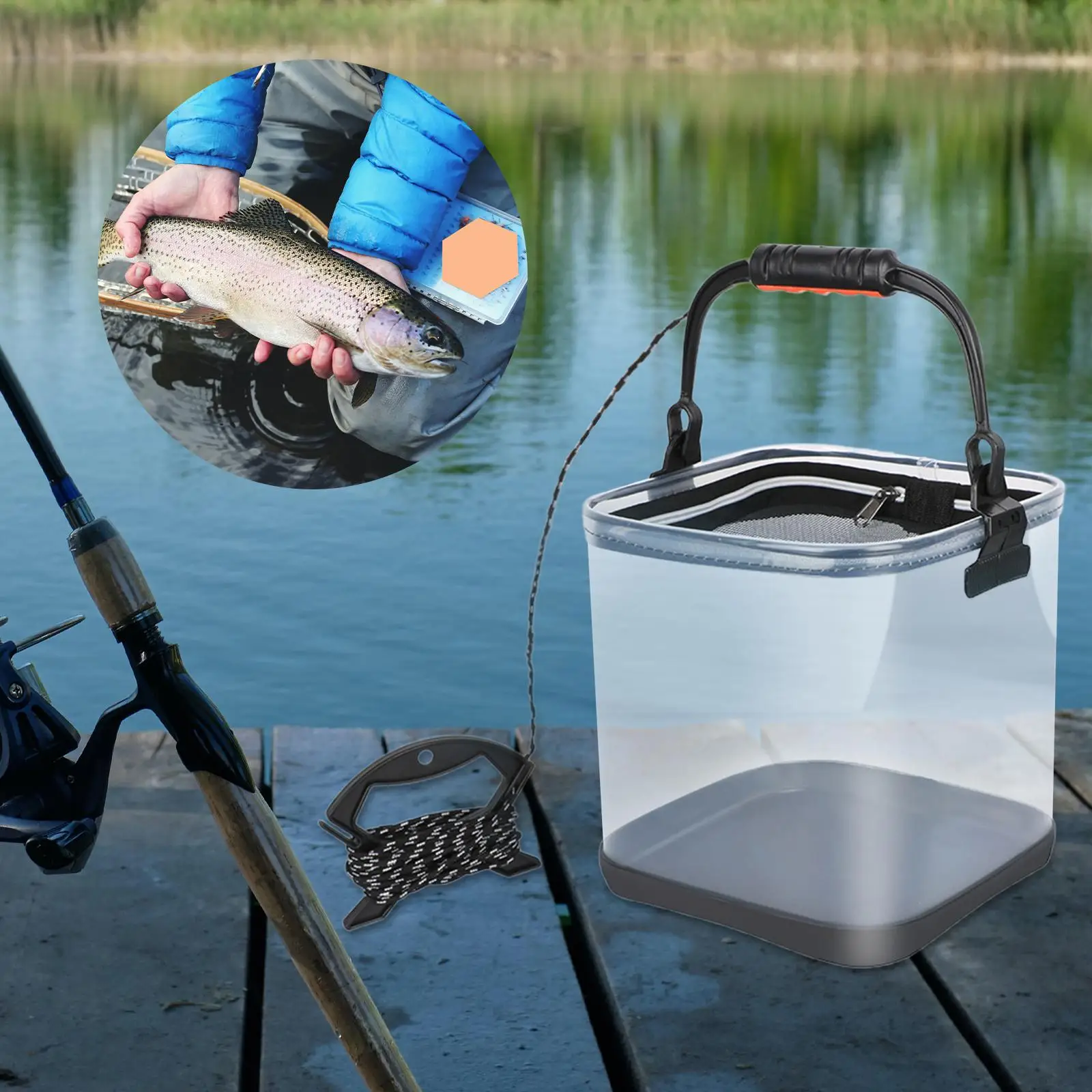 Fishing Bucket Transparent EVA Thick Collapsible Fishing Bucket for Outdoor