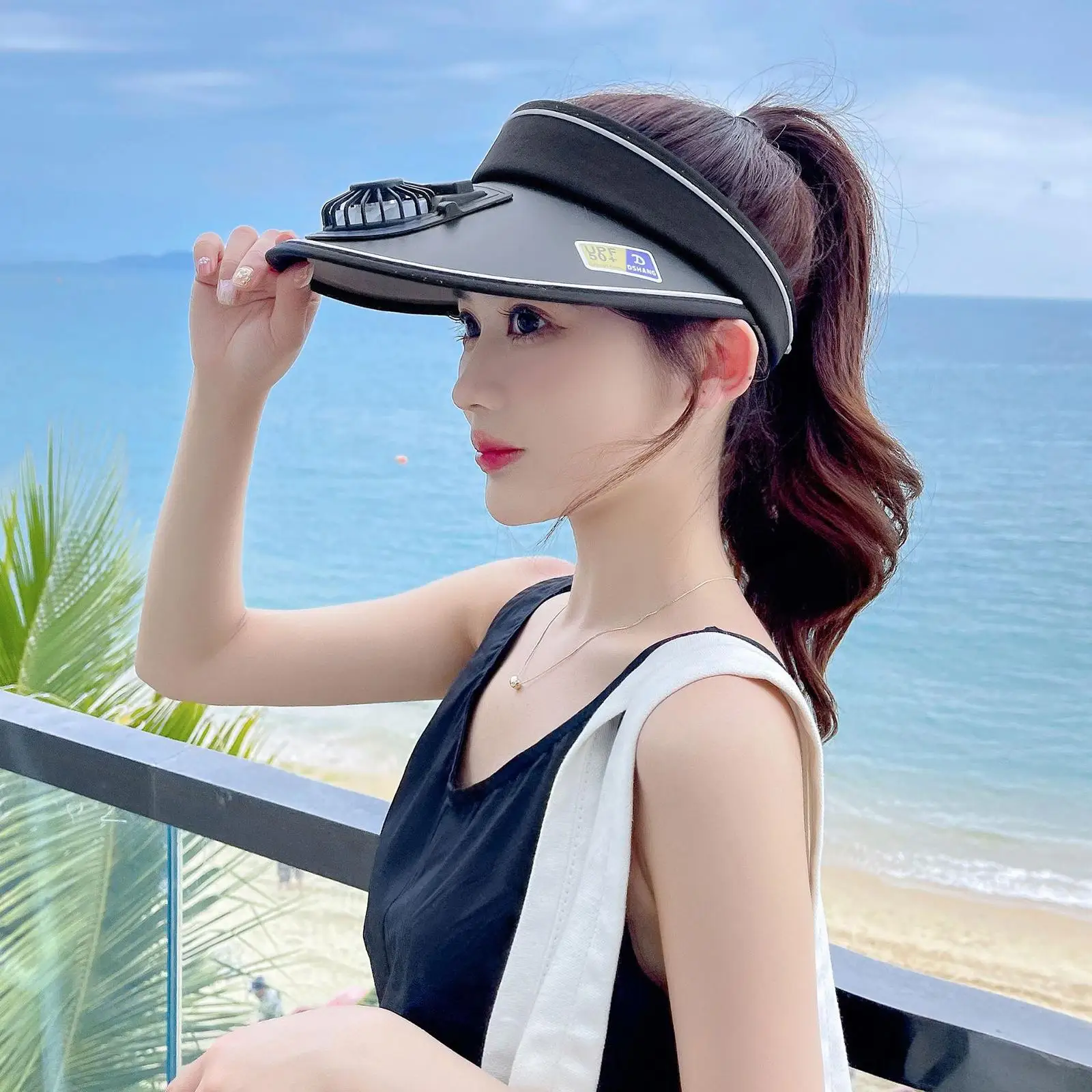 Cooling Fan  Visor Hat with Adjustable Elastic Buckle  Cooling Fan Women Men Fan  Hat for Running Beach Fishing