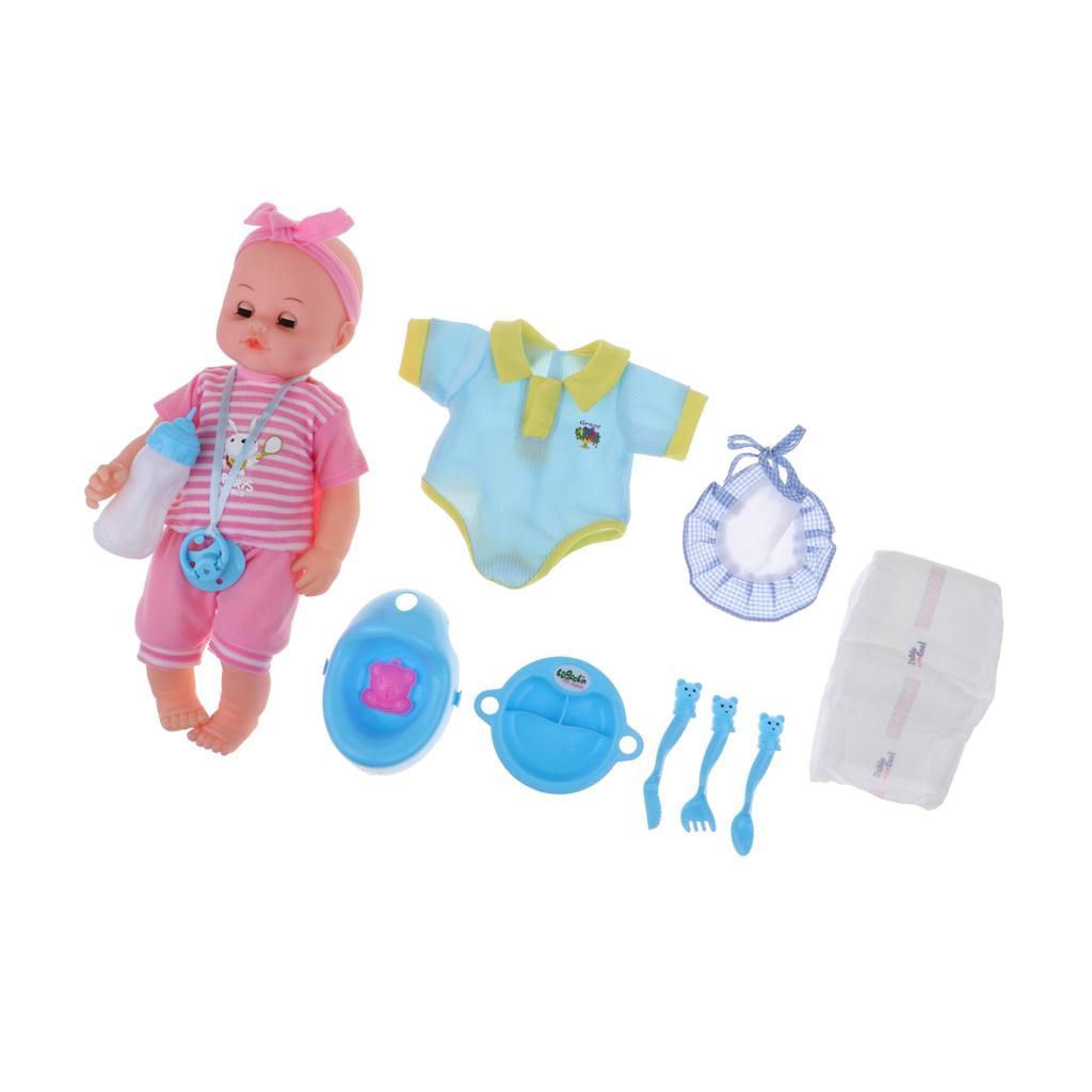 Realistic Baby Doll and Play Toys Play Sets Kids Pretend Play Tableware Feeding Set Educational Toys