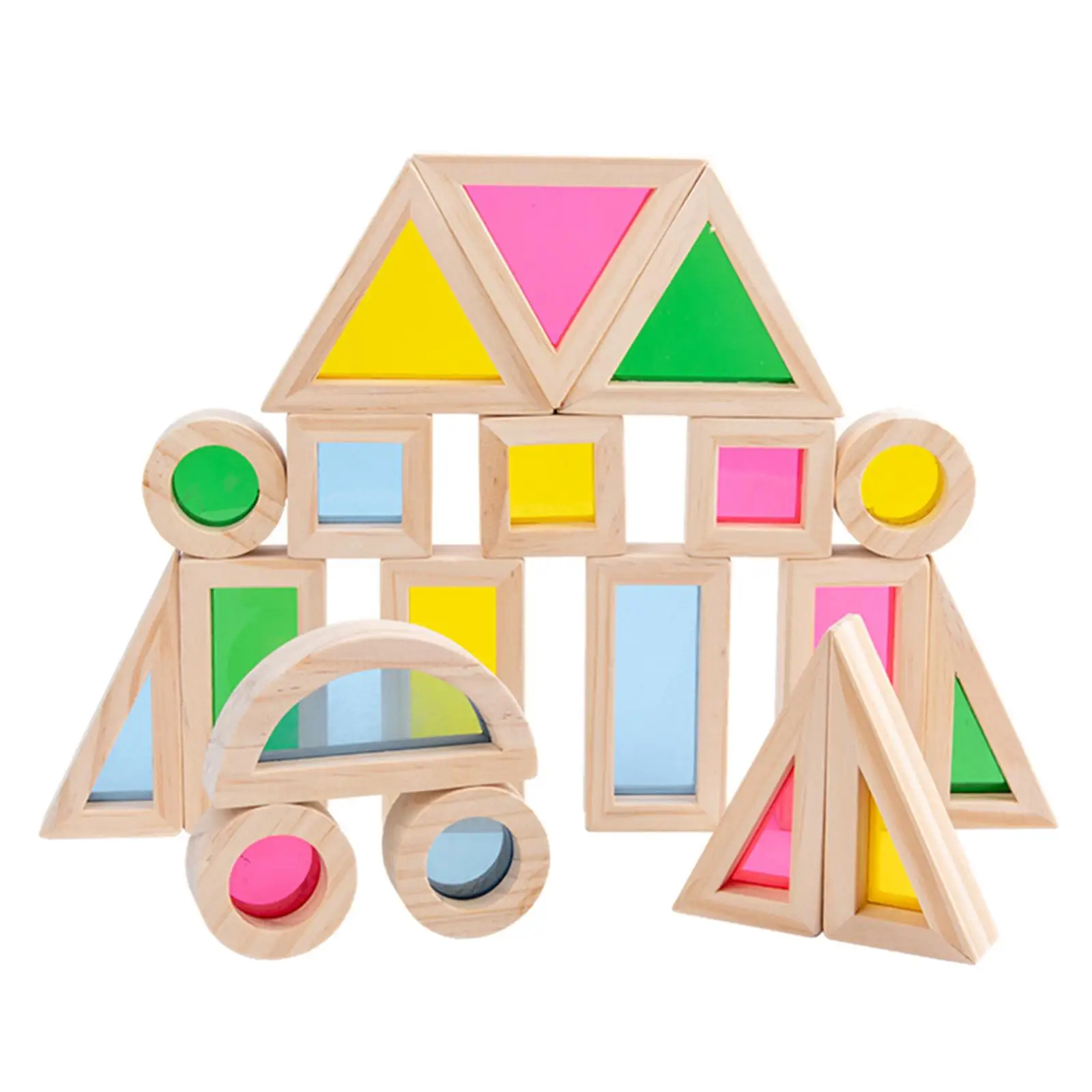 24 Pieces Stacking Blocks Kids Ages 2-4 Construction Toys Boys Girls Educational Toys Parent Child Game Wood Rainbow Blocks