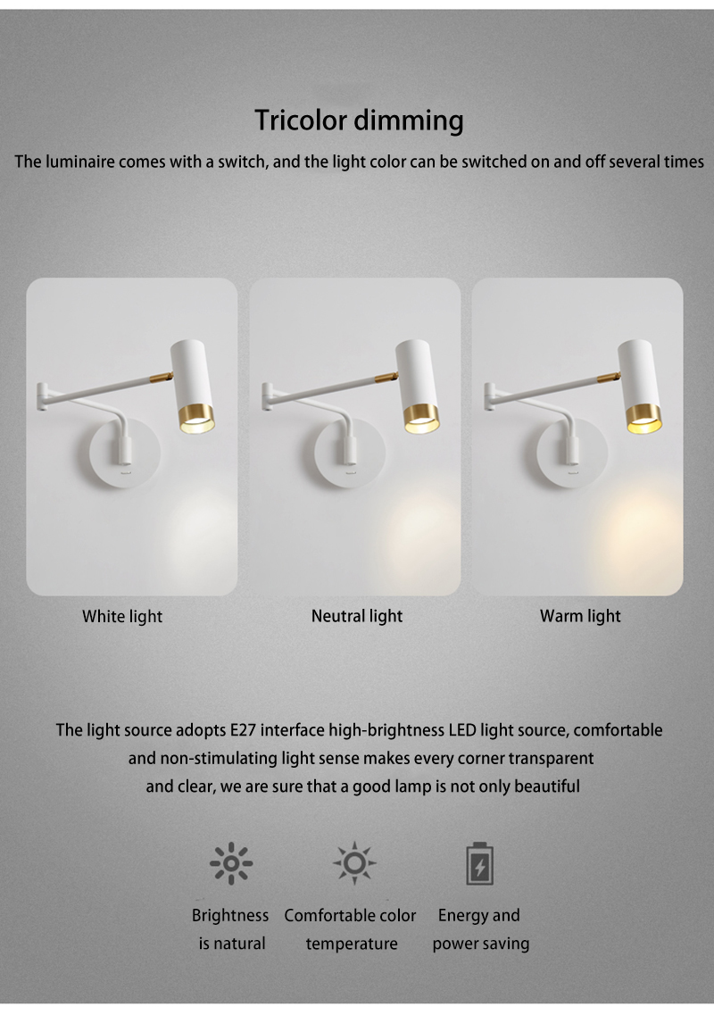 Nordic Creative Adjustable Swinging LED Wall Lamp Living Room Study Folding Telescopic Lights Switch Home Decor Lighting