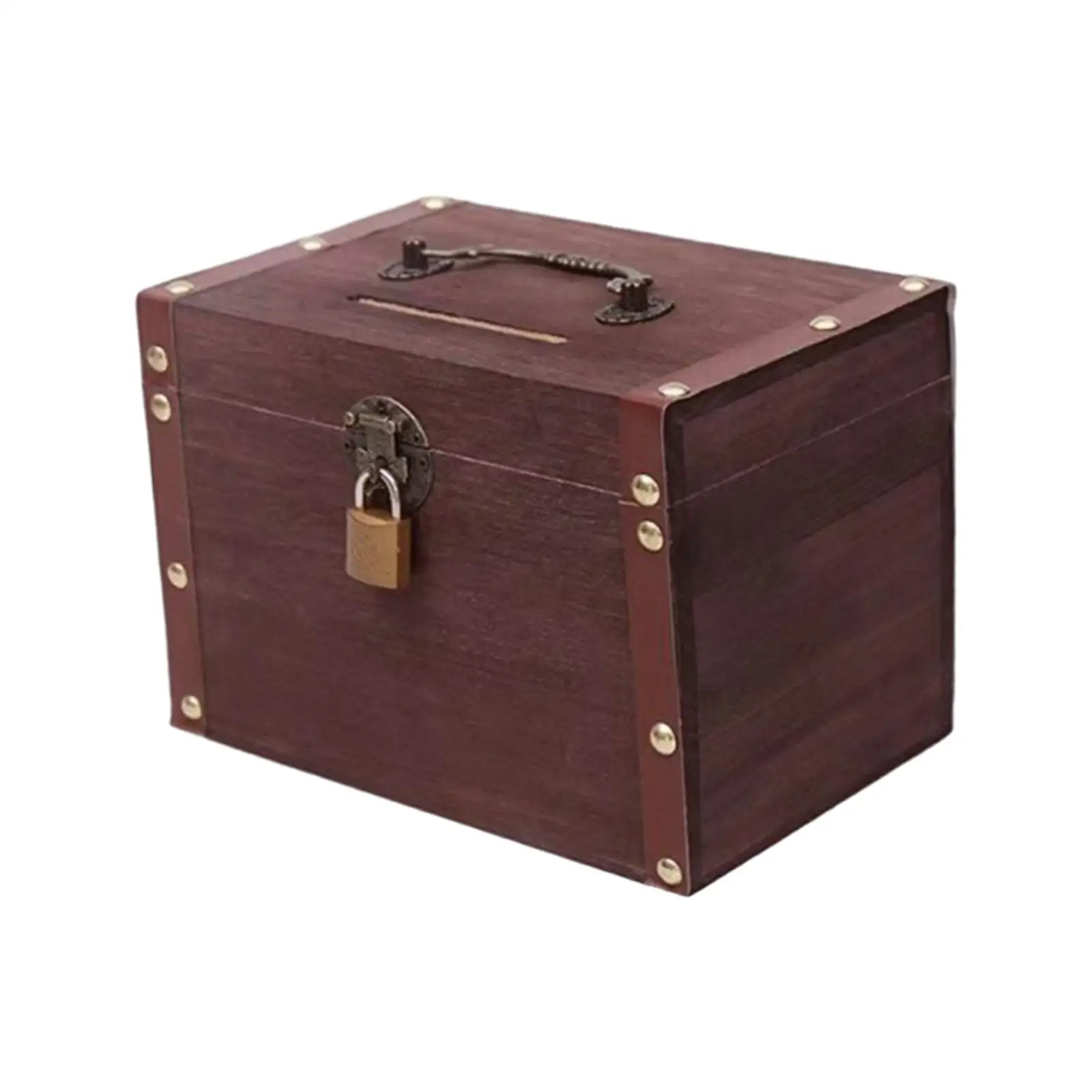 Piggy Bank Rustic Multifunctional Money Box Metal Handle Container Case