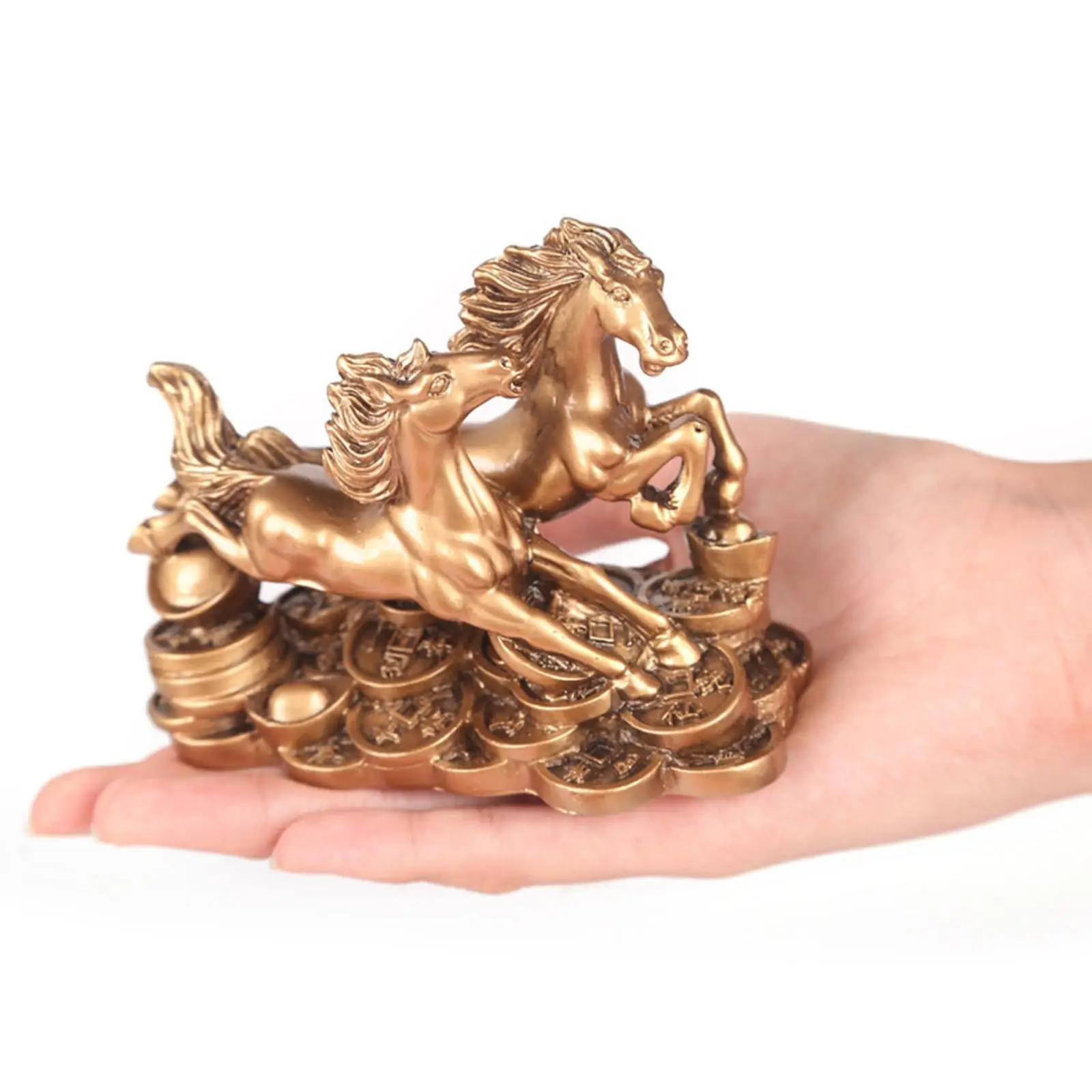 Running Two Horses Statue Sculpture Decorative Figurine Collectible Feng Shui Two Galloping Horses Statue for Indoor Decoration