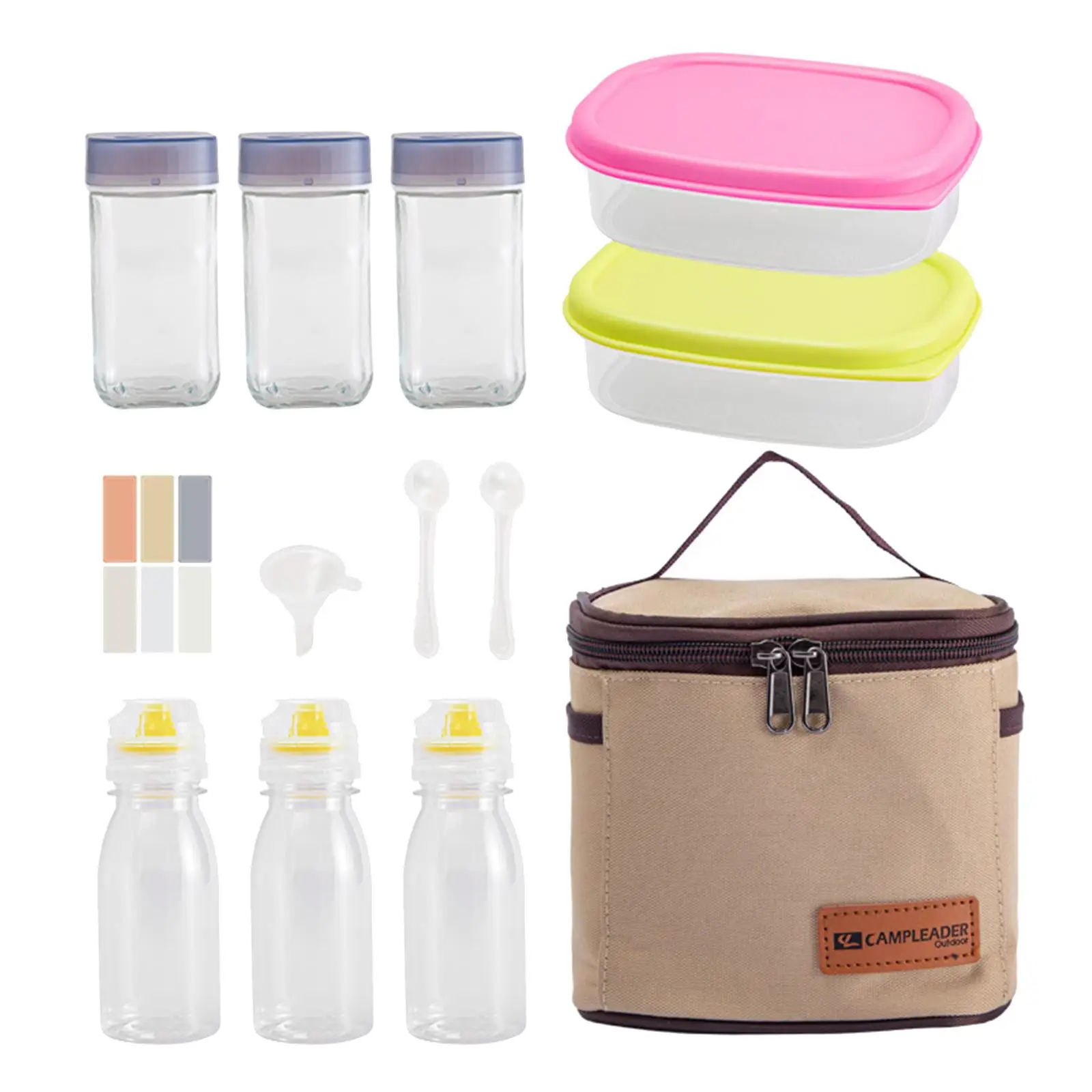 Portable Camping Spice Jars Sauce Condiment Containers Set with Carrying Bag for Fishing Picnic