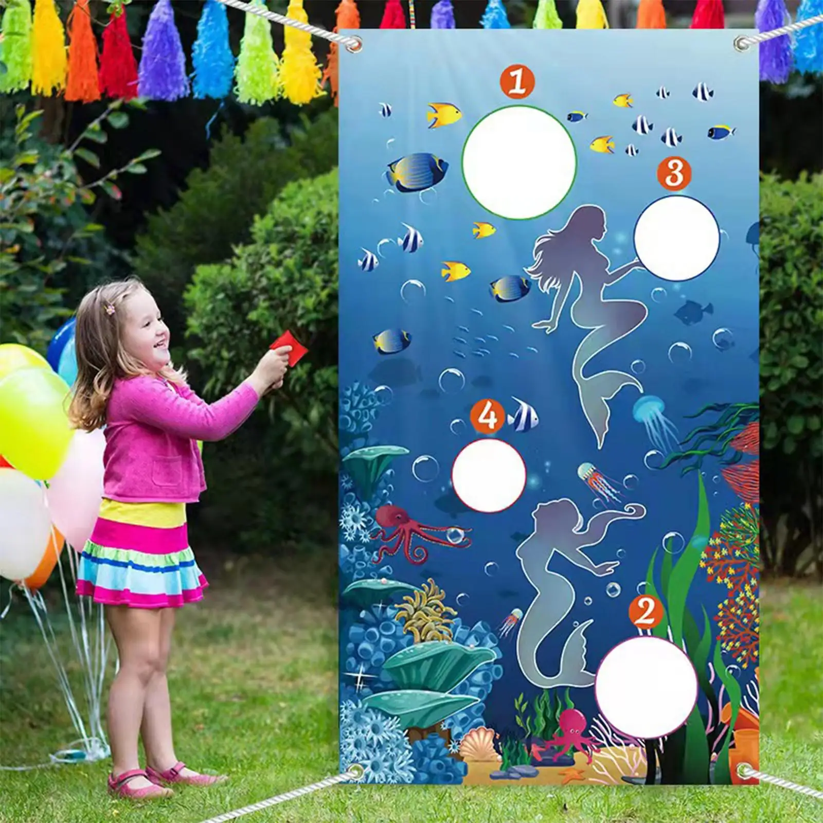 Ocean Theme Sandbag Throw Game 30x53 inch Large Throwing Game Toy Game Toss Toss Game Banner for Kids Activity Outdoor Toy Gift