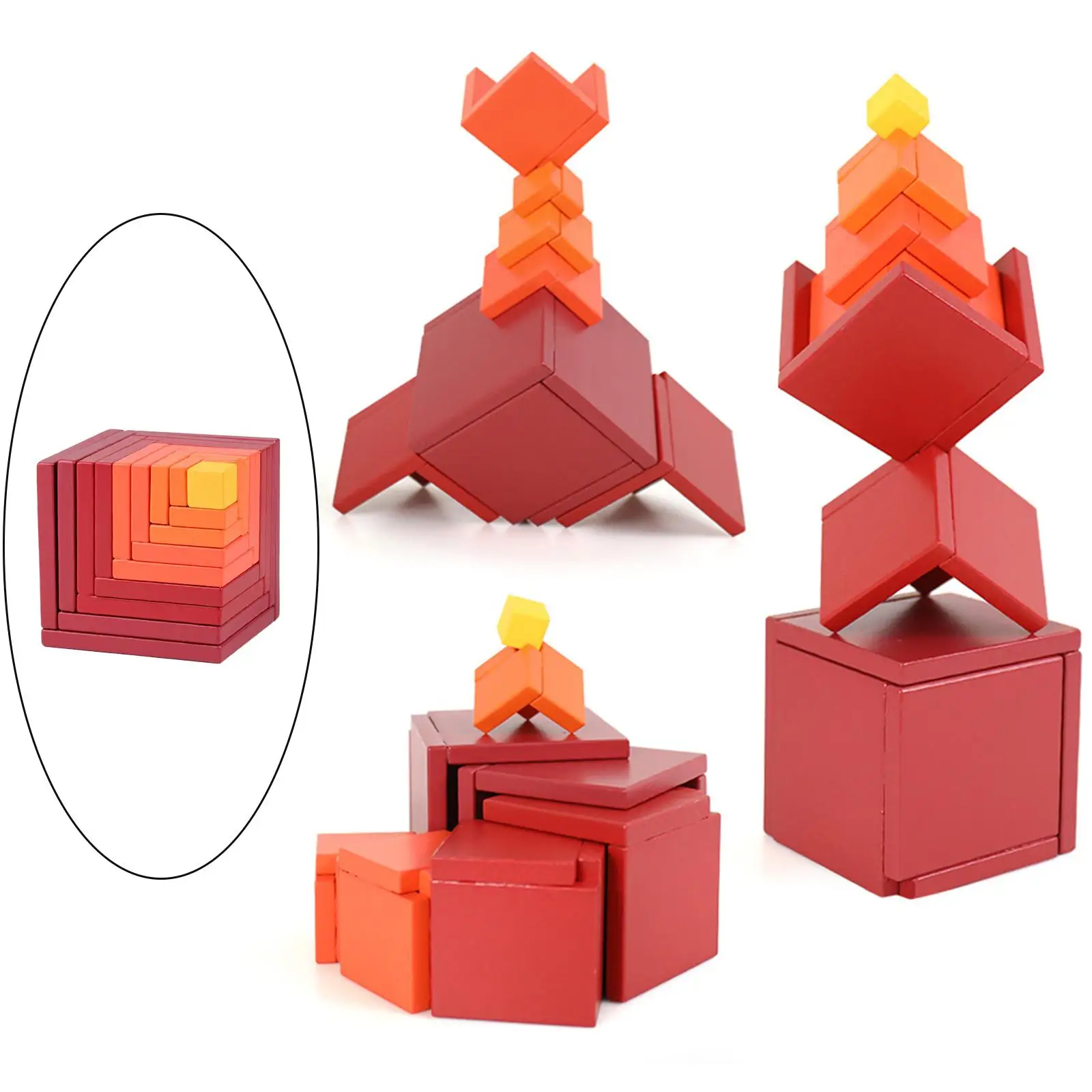 Wood   Building Blocks Educational Bricks Montessori  Developing Brain Teaser Toy