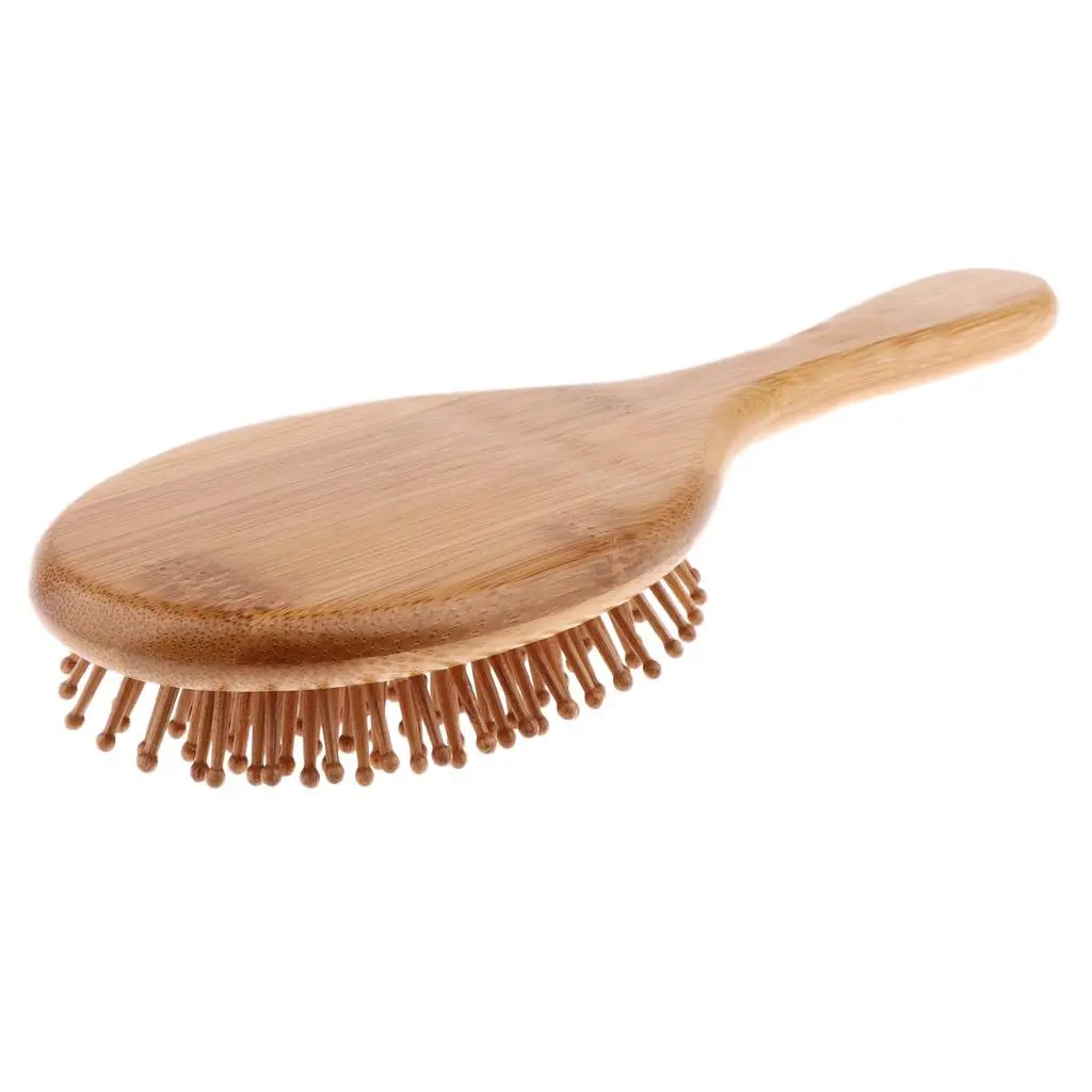 Natural Bamboo Paddle Hairbrush Scalp Massage Anti Static Cushioned Brush Comb for Women Men