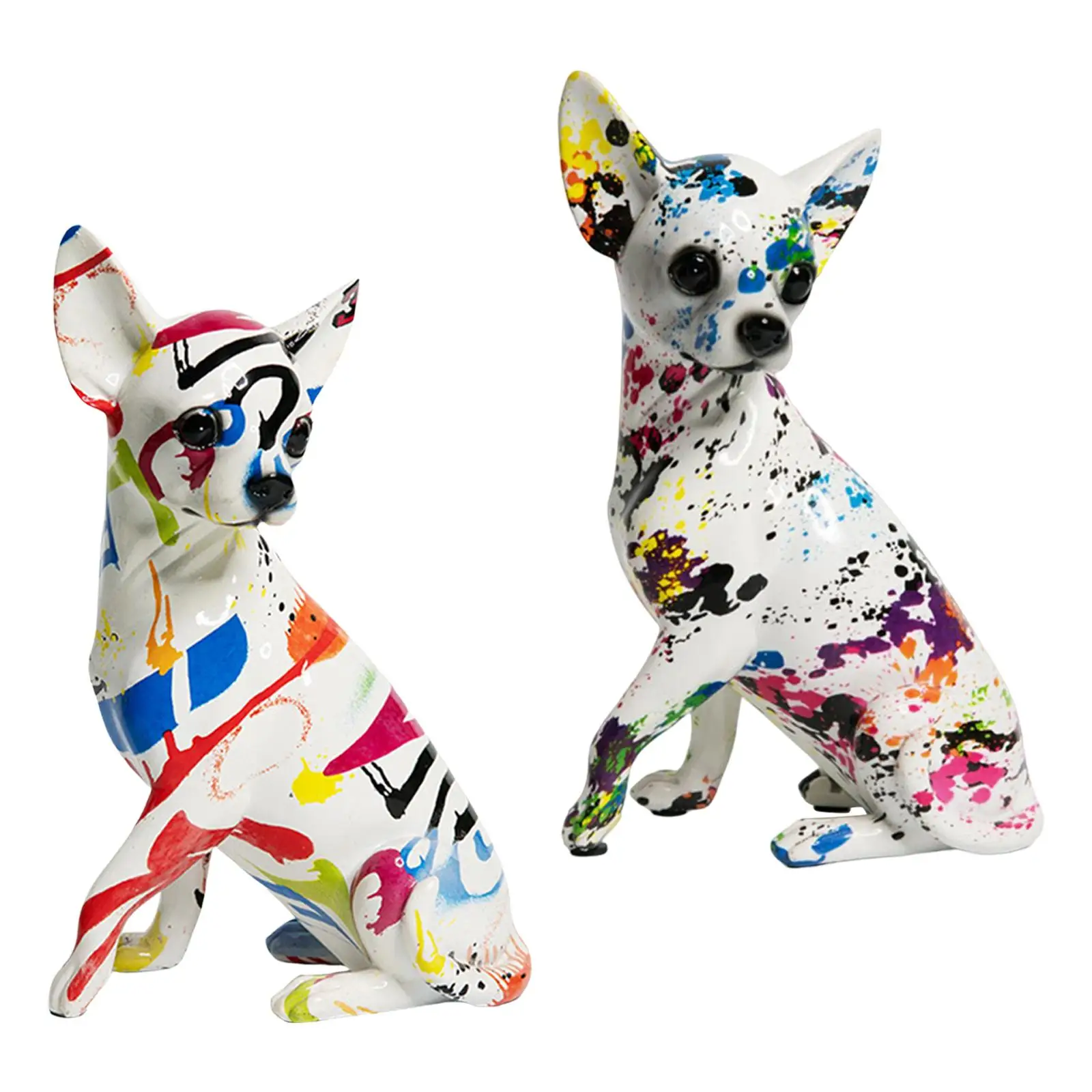 Creative Colorful Modern Graffiti Art Chihuahua Statue Art Figurine Resin Crafts for Living Room Home Decor Dog Lover Gift
