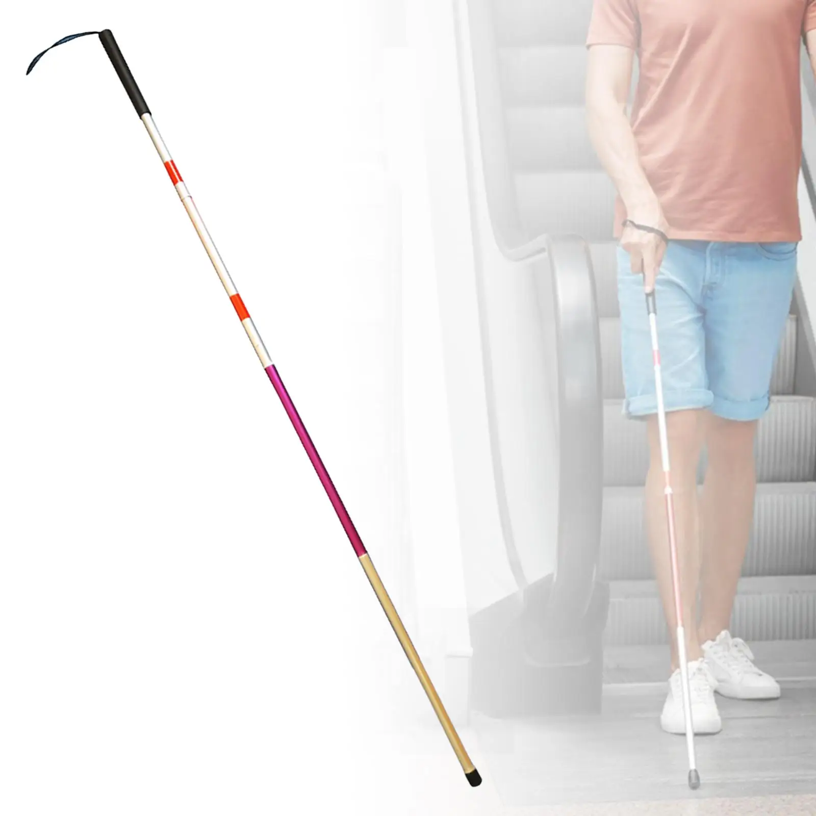 Portable Folding Mobility Cane Comfortable Adjustable Hand Walking Stick Reflective Guide Crutch Walking Stick for Blind People