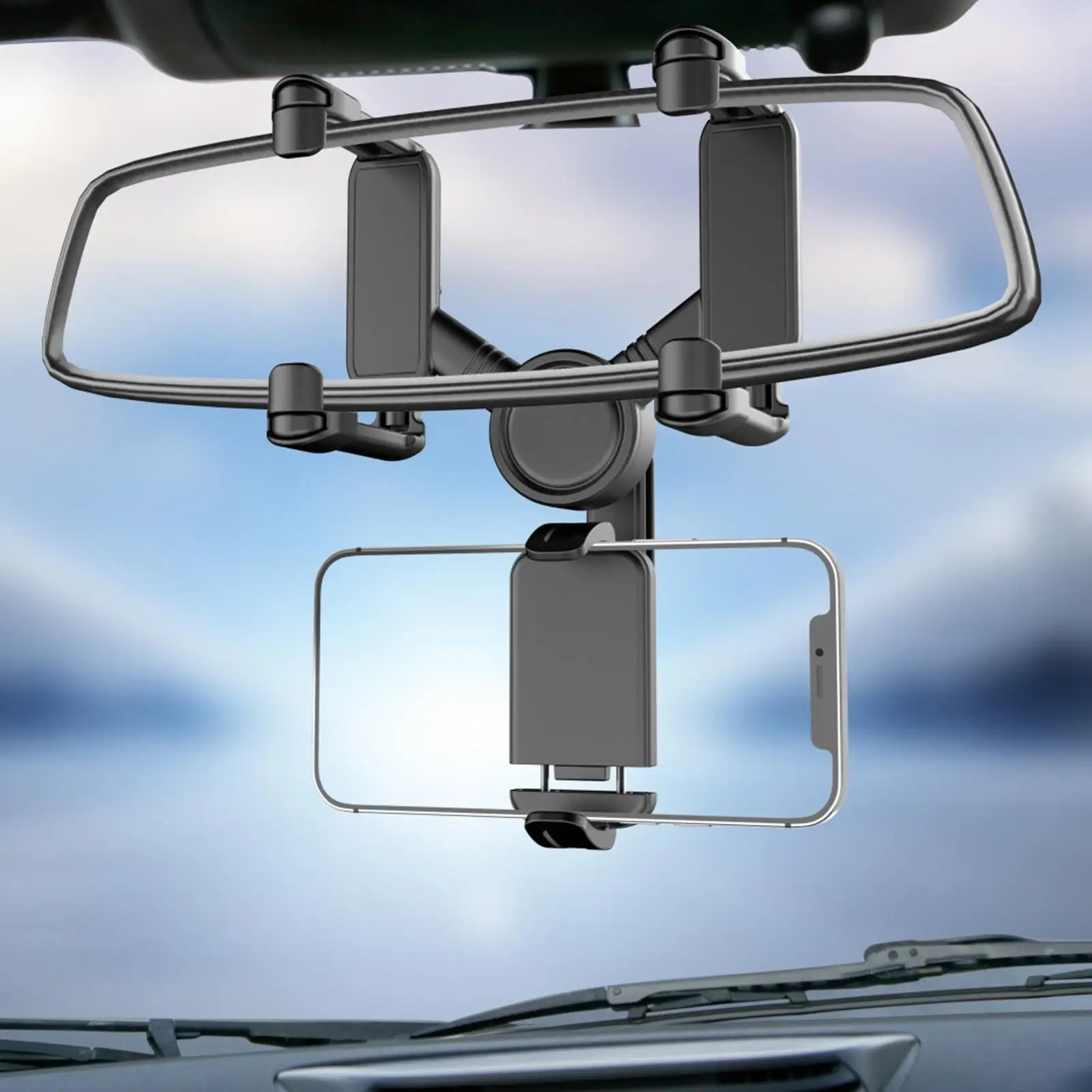Auto Rear View Mirror Phone Holder 360 Degree Rotatable Retractable Multifunctional Adjustable Cradle Fits for Smartphone GPS