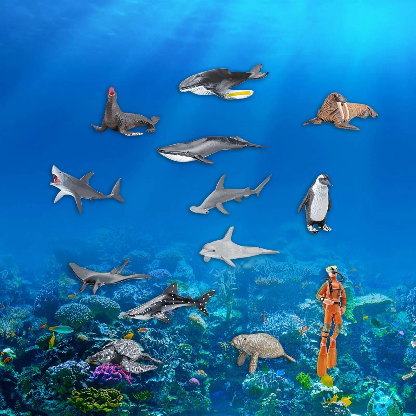 13x Marine Animal Set under The Sea Life Figure for Ages 5 6 7 8 Years Old Birthday Gift Educational Toys Cognitive Toy Children