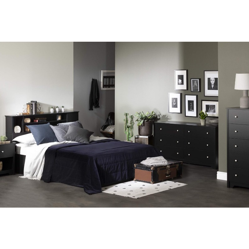 Description Picture 3 of itemSouth Shore-Vito Collection Double Dresser, 6-Drawer Double Dresser, Black with Matte Nickel Handles, Pure Black dressers