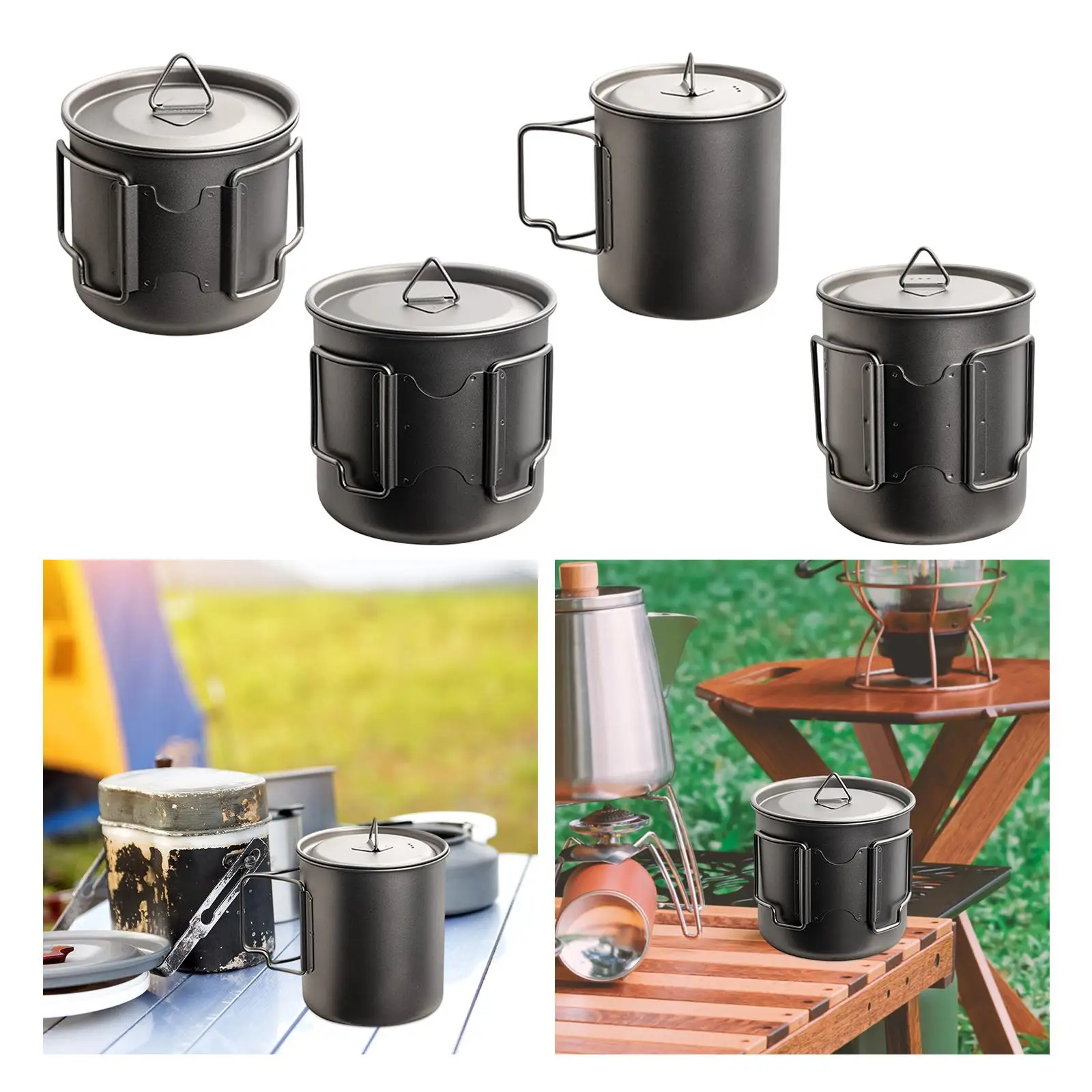 Titanium Pot Backpacking Drinking Cups Foldable Handle Titanium Cup Camping Tea Mug for Cooking Hiking Outdoor Picnic Climbing