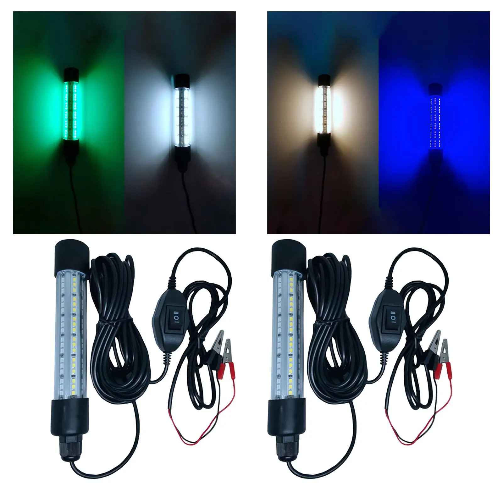 12V 100W LED Submersible Light Fish Fishing Finder Lamp Underwater Crappie Lure with 5M Cord Bait Fish for Boat Dock Saltwater