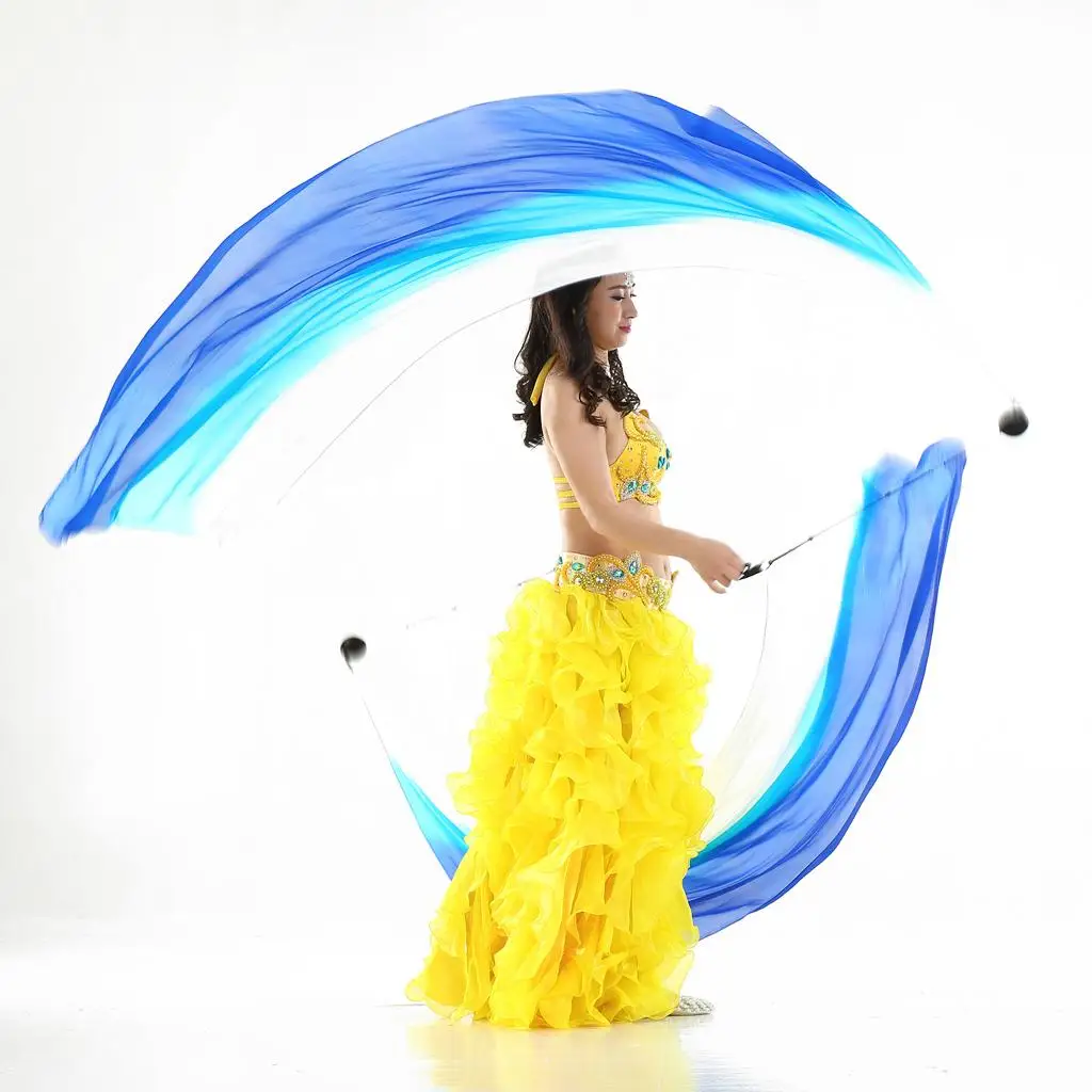 Belly Dance Silk Veil Poi Balls - Silk Streamer for Dancing  Balls & Handle, Durable Chain - Multi Colors