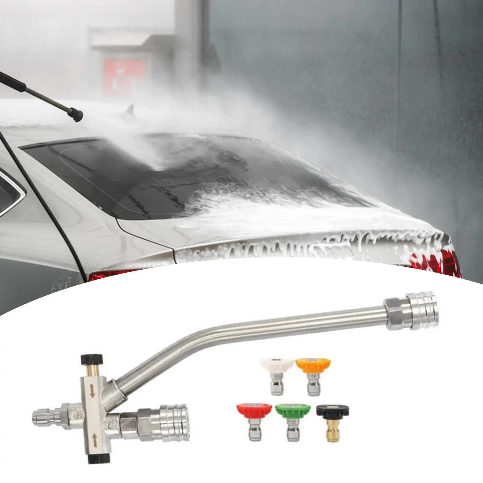 Pressure Washer Double Tip Attachment 1/4inch Quick Connect Dual Valves Foam Spray Nozzles for Cleaning Roofs Washing Cars