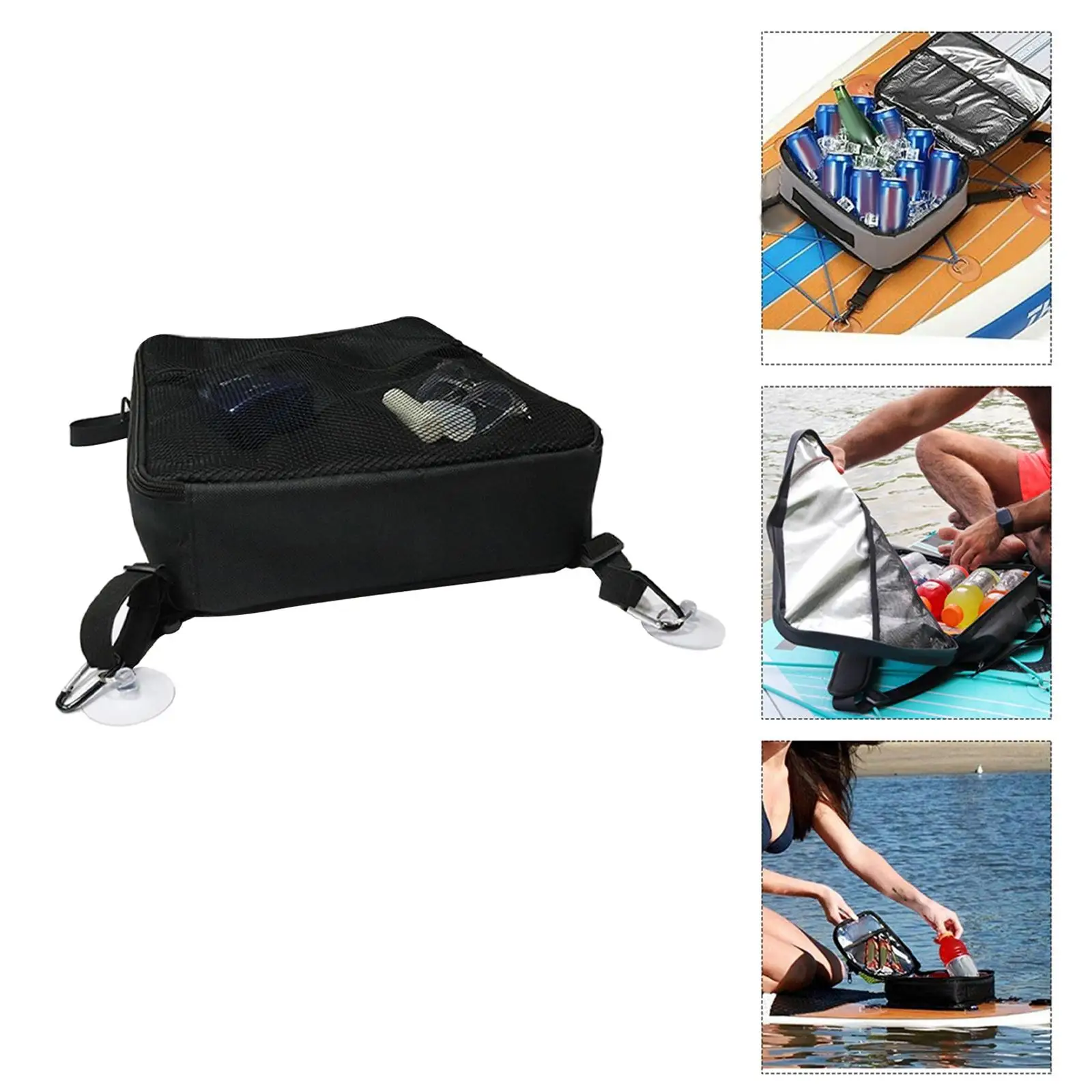 Black Surf Deck Cooler Bag Mesh Top Pocket, 38x30x5cm/15x11.8x2inch Deck Accessories Oxford Cloth Insulated Waterproof Black