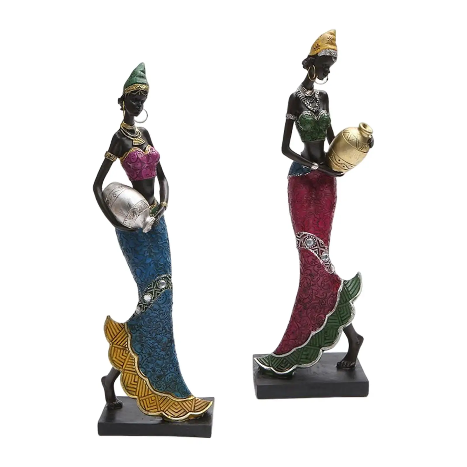 Minimalist African Figurine Collectibles Tribal Lady Statue for TV Cabinet