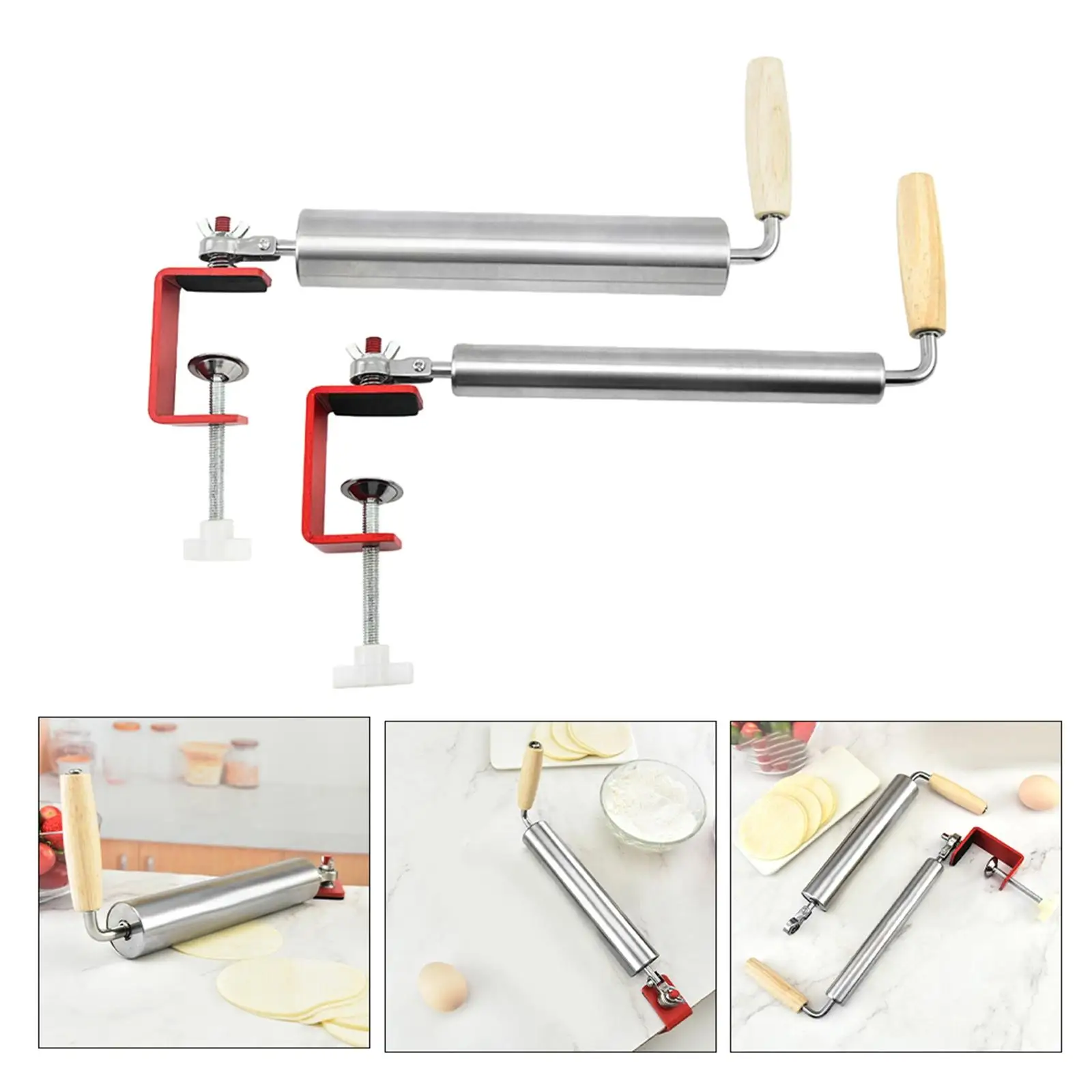 Stainless Steel Rolling Pin with Wooden Handle Fixed Bracket for Cookies Pastry Making Tool
