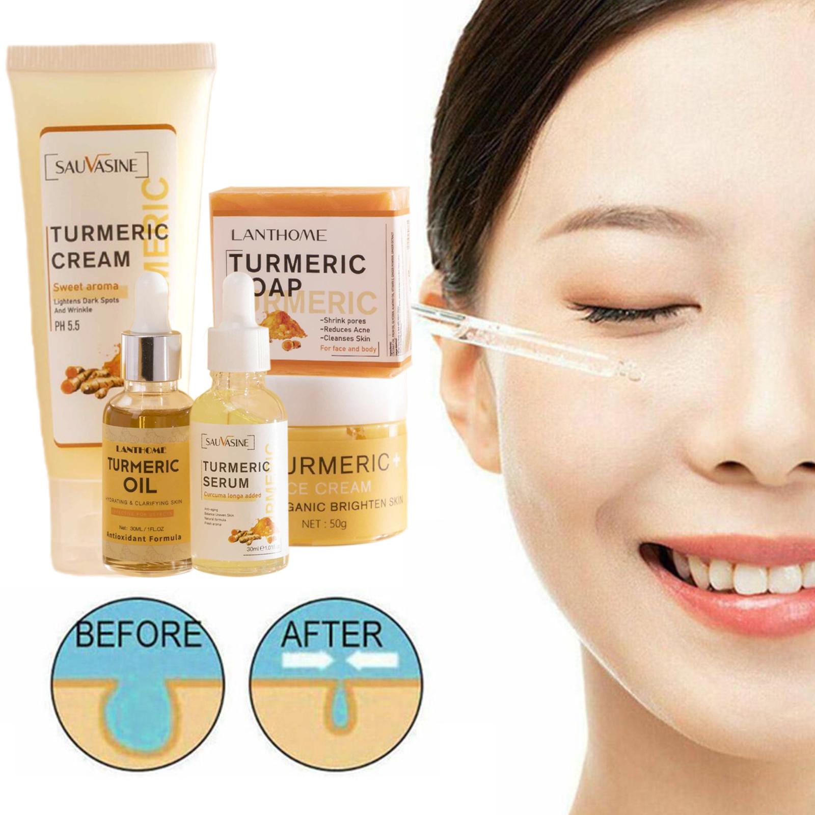 Best of Turmeric Face Care Sets Turmeric Facial Acne Cleansing Cream Fade Dark Spots Turmeric Serum Anti-Aging Skin Moisturizing 5pcs Reviews & Tips