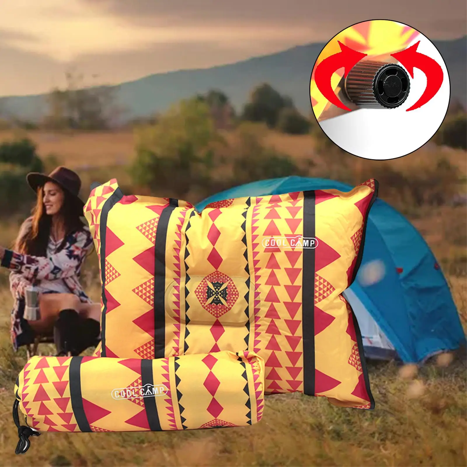 Colorful Inflating Travel Camping Pillow with Storage Bag Non Slip Stylish ,Easy to Inflate and Deflate