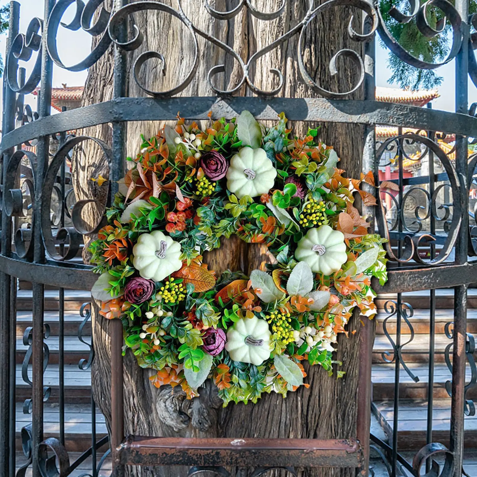Autumn Pumpkin Wreath Garland Door Sign Door Wreath for Fireplace Wall Decor