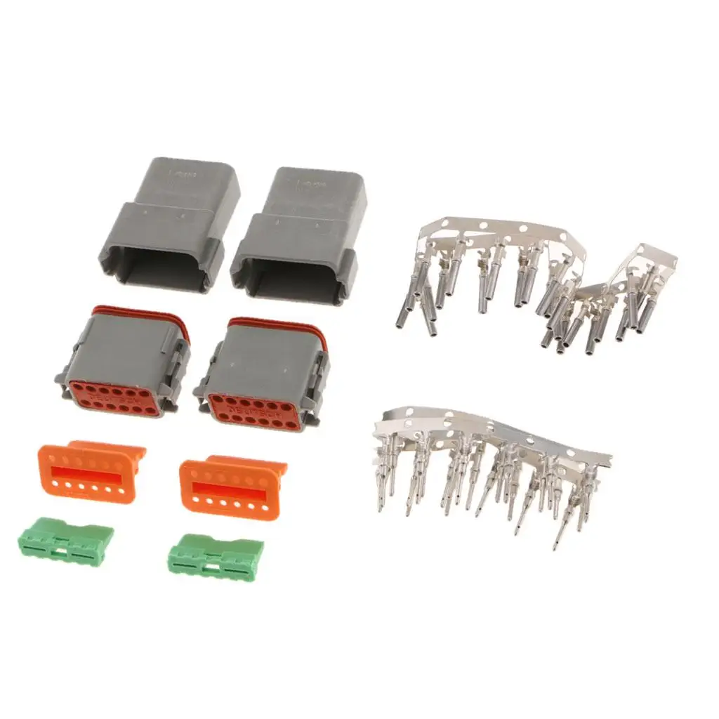 2 Kit 12 Pin Way DT Series Connector Receptacle IP67 Waterproof Heavy Duty Continuous DT06-1204-12P w/ W12P (2Kits, 12Pin)