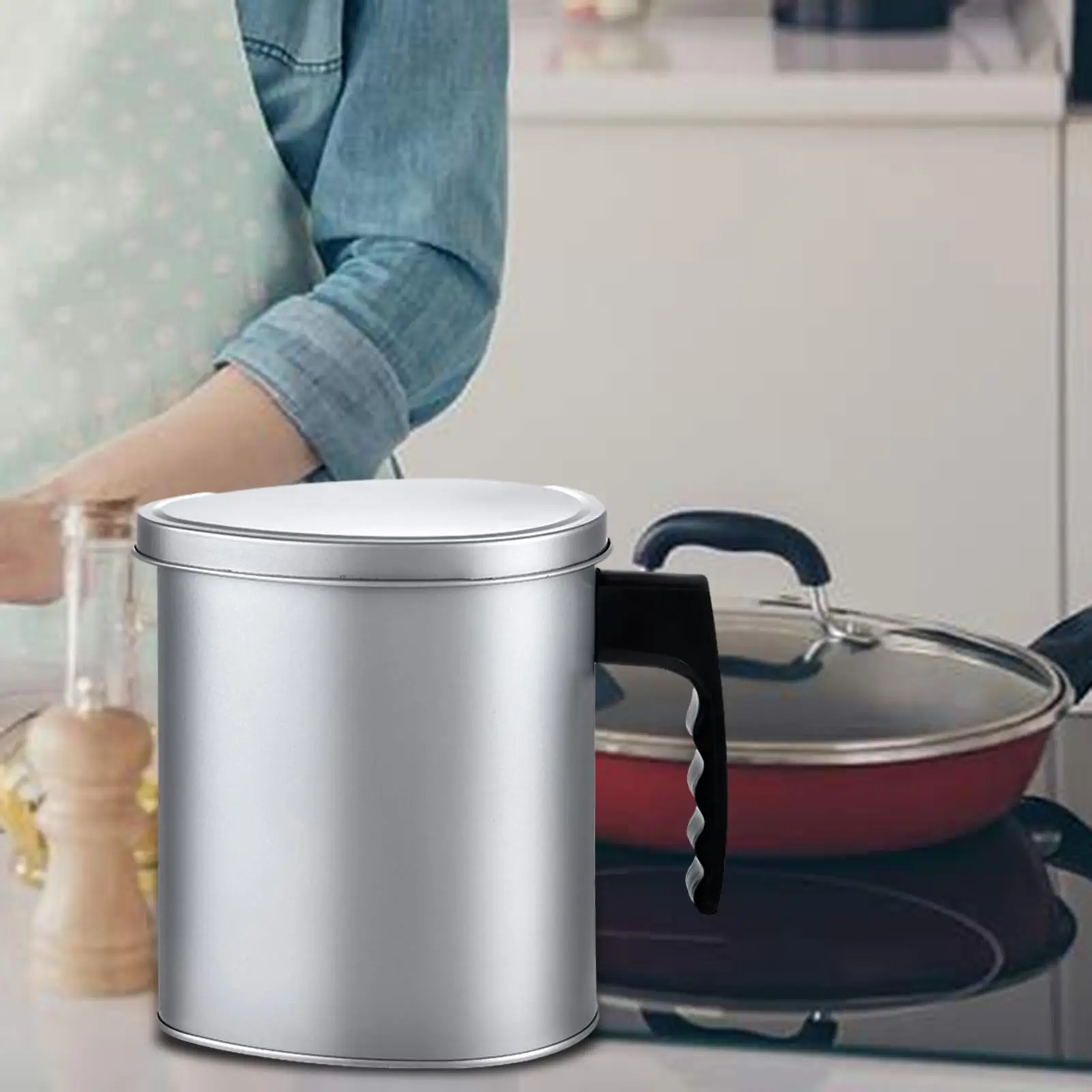 Oil Storage Can 1300ml/43 Ounce Household Storing Frying Oil Cooking Oil Cooking Oil Filter Pot for Restaurant Cooking